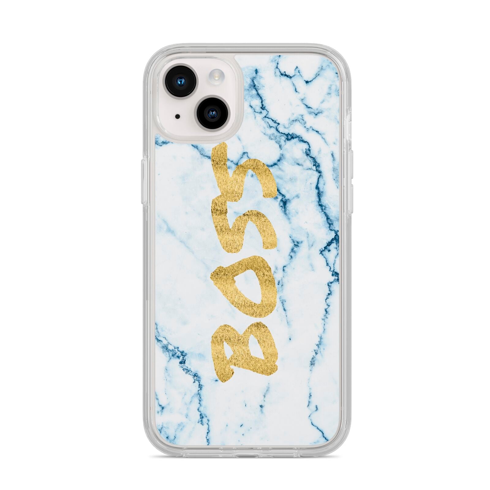 Boss Gold Blue Marble Effect iPhone 14 Plus Clear Tough Case Starlight