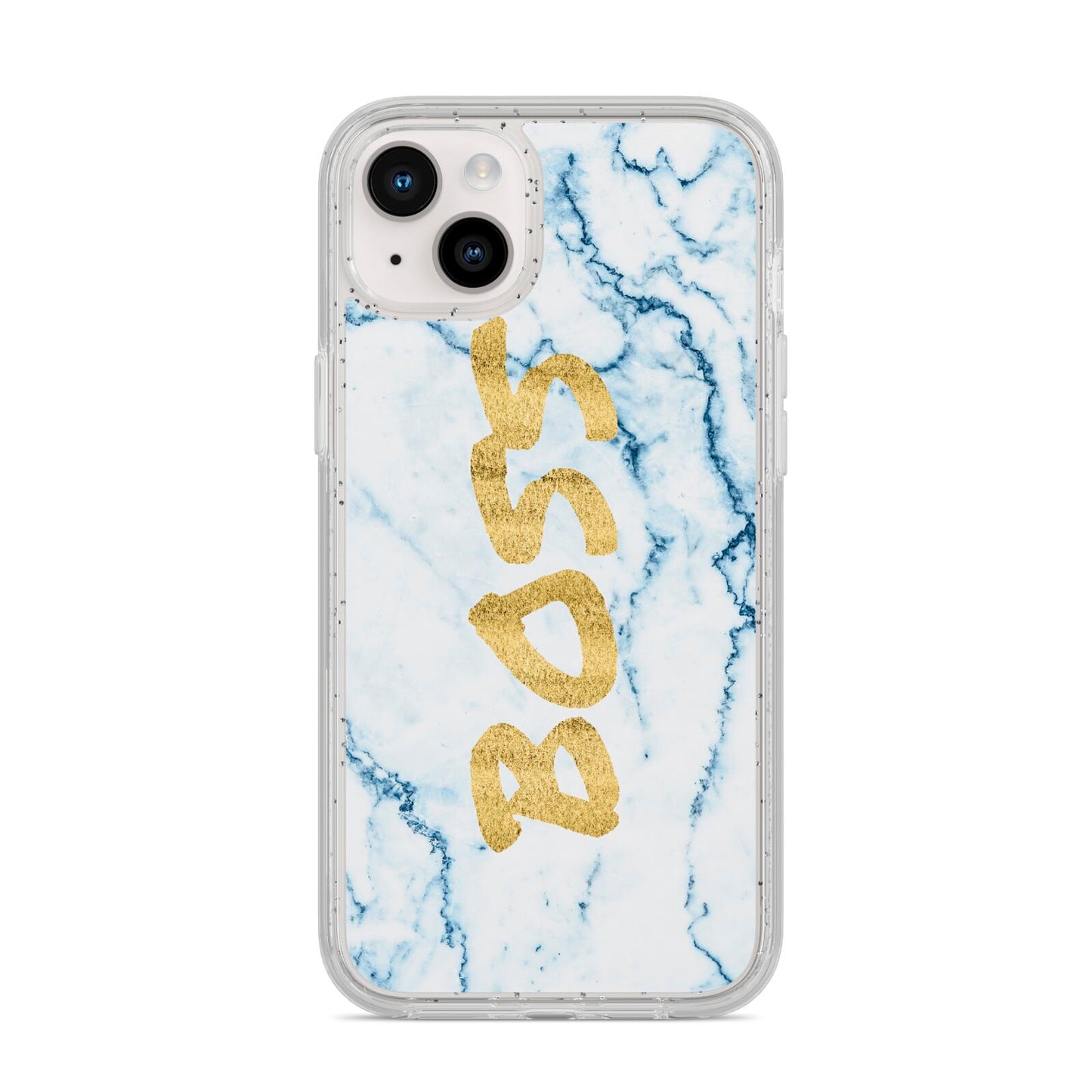 Boss Gold Blue Marble Effect iPhone 14 Plus Glitter Tough Case Starlight