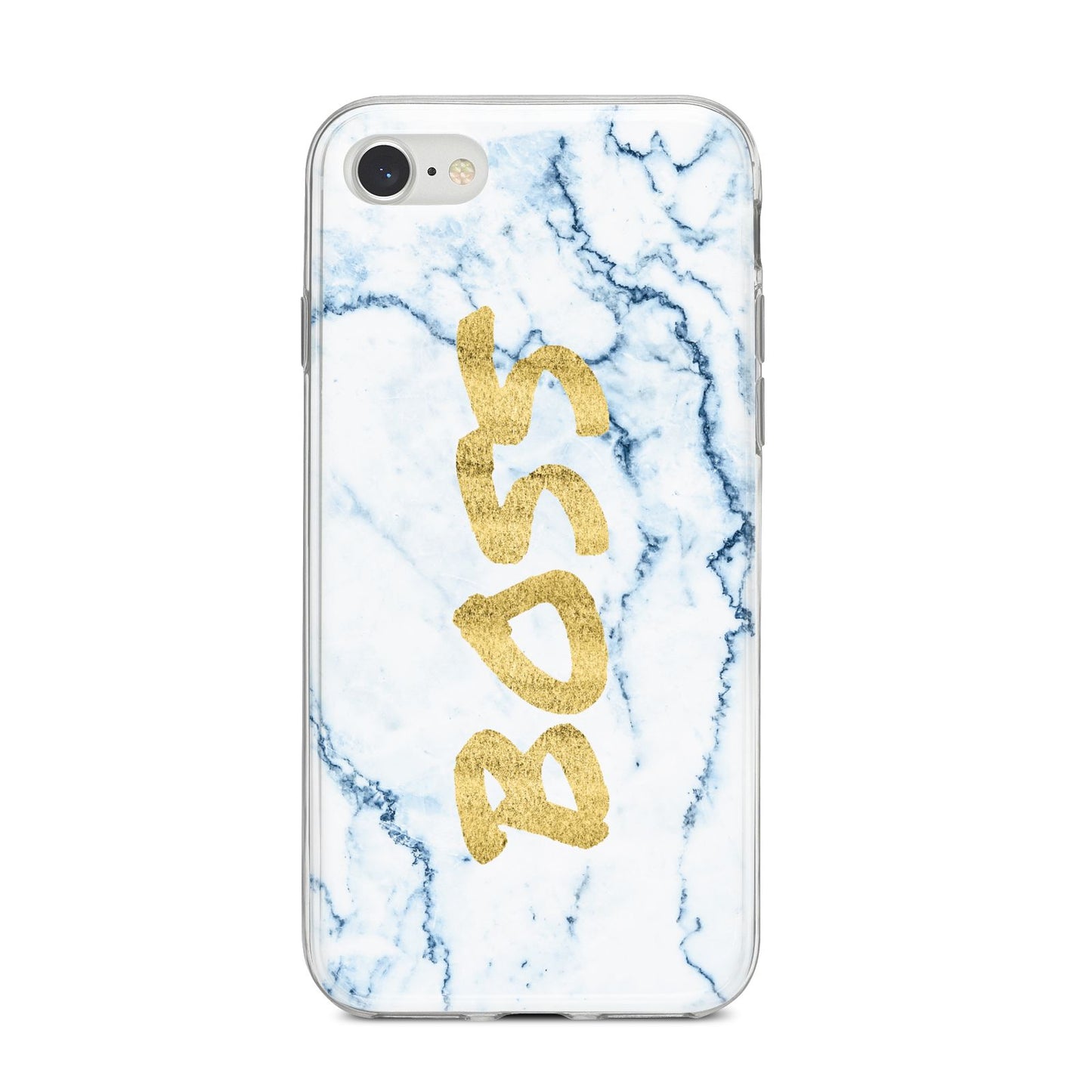 Boss Gold Blue Marble Effect iPhone 8 Bumper Case on Silver iPhone