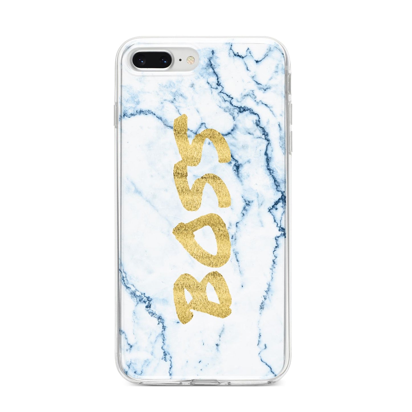 Boss Gold Blue Marble Effect iPhone 8 Plus Bumper Case on Silver iPhone