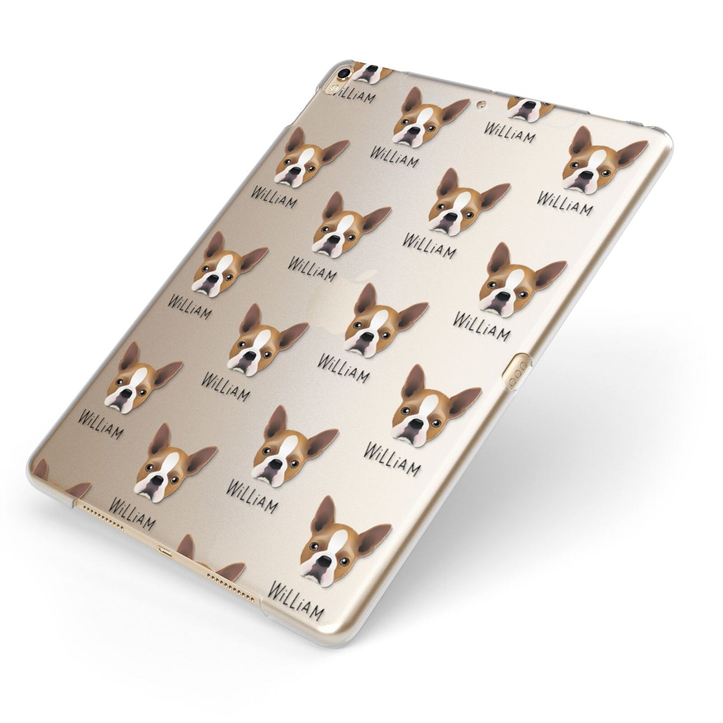 Boston Terrier Icon with Name Apple iPad Case on Gold iPad Side View