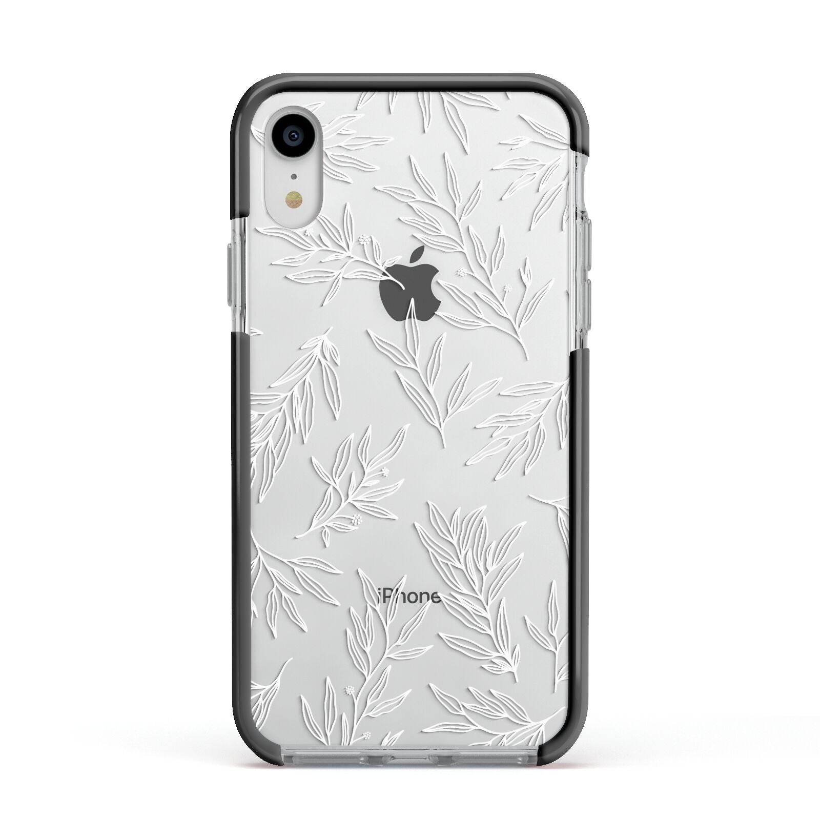 Botanical Leaf Apple iPhone XR Impact Case Black Edge on Silver Phone