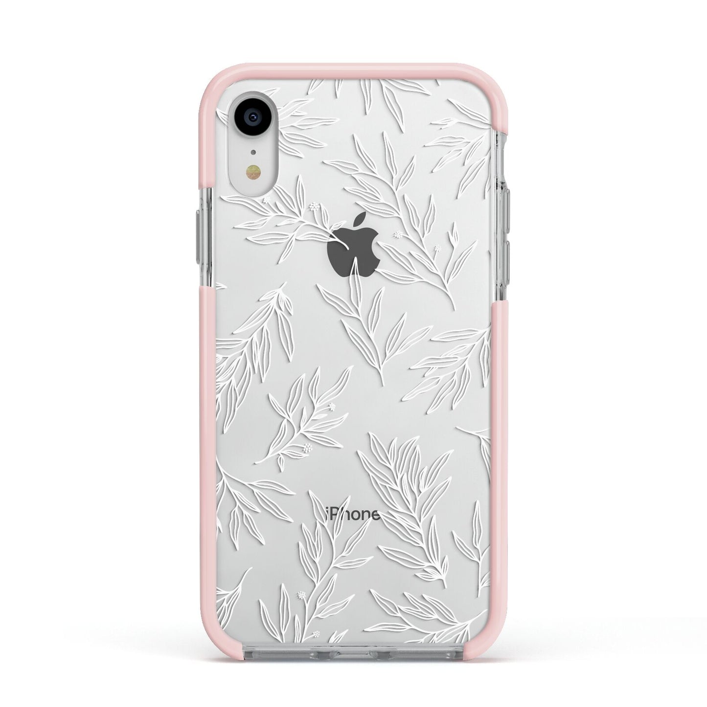 Botanical Leaf Apple iPhone XR Impact Case Pink Edge on Silver Phone