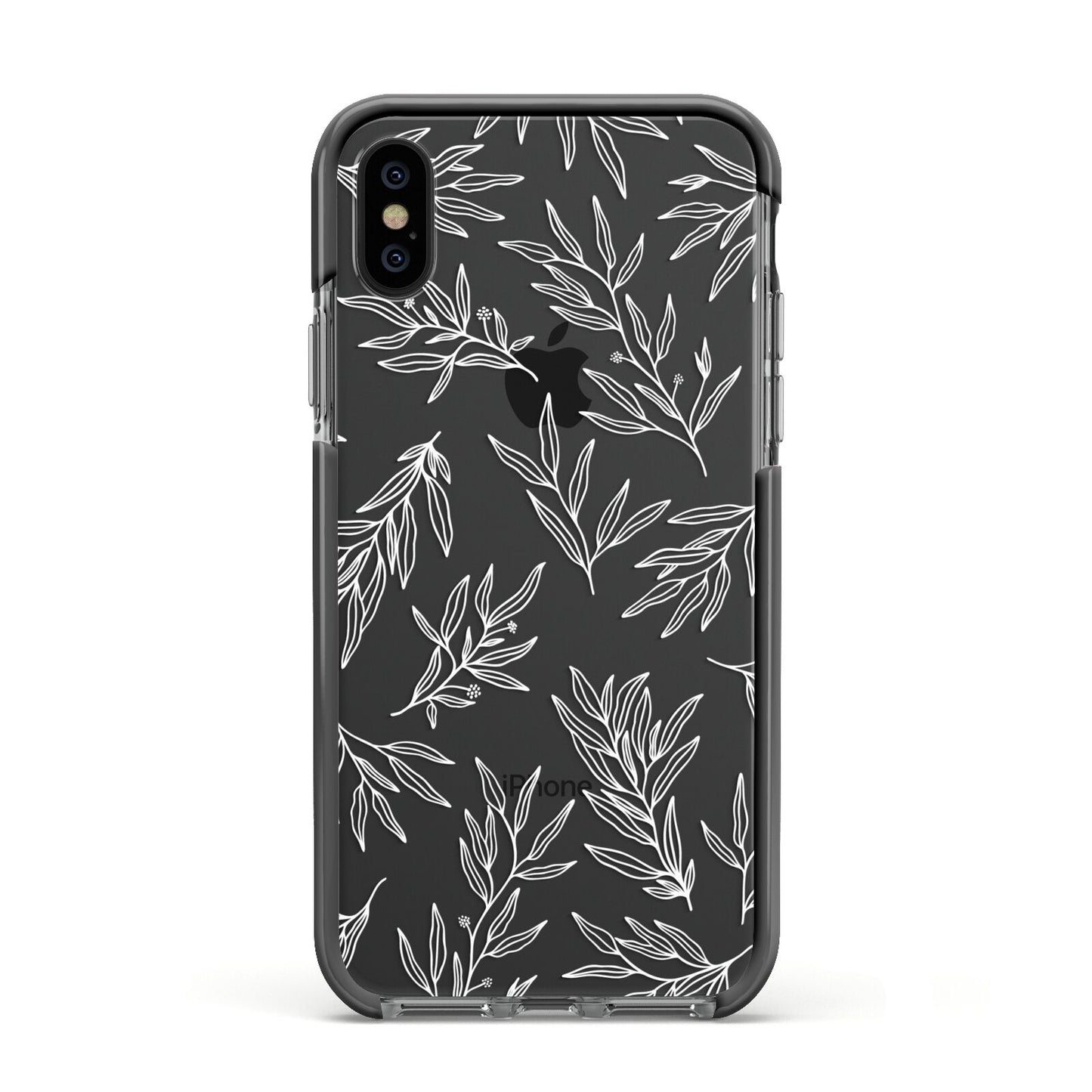 Botanical Leaf Apple iPhone Xs Impact Case Black Edge on Black Phone