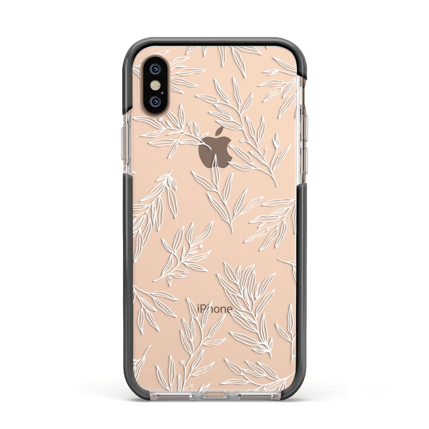 Botanical Leaf Apple iPhone Xs Impact Case Black Edge on Gold Phone