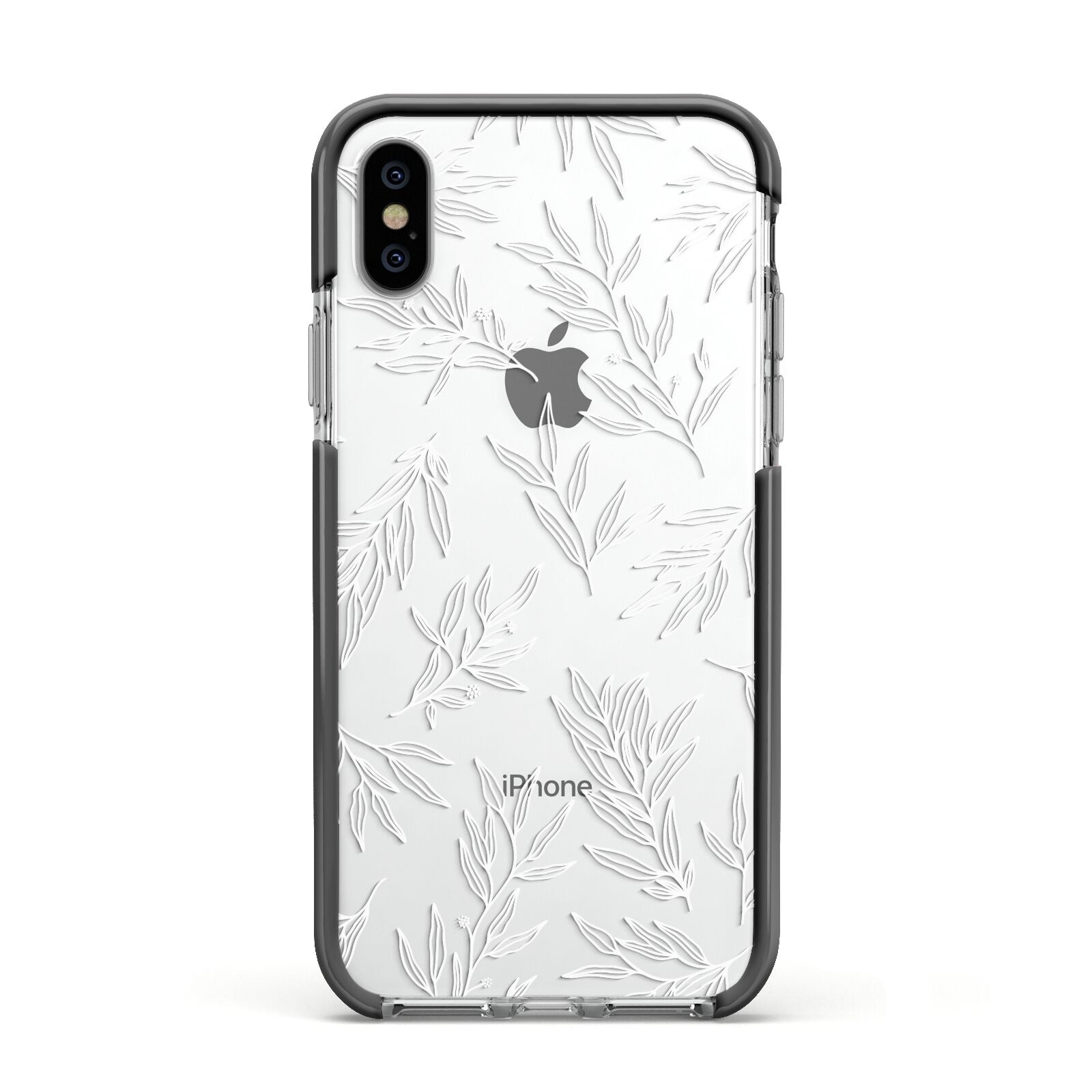 Botanical Leaf Apple iPhone Xs Impact Case Black Edge on Silver Phone