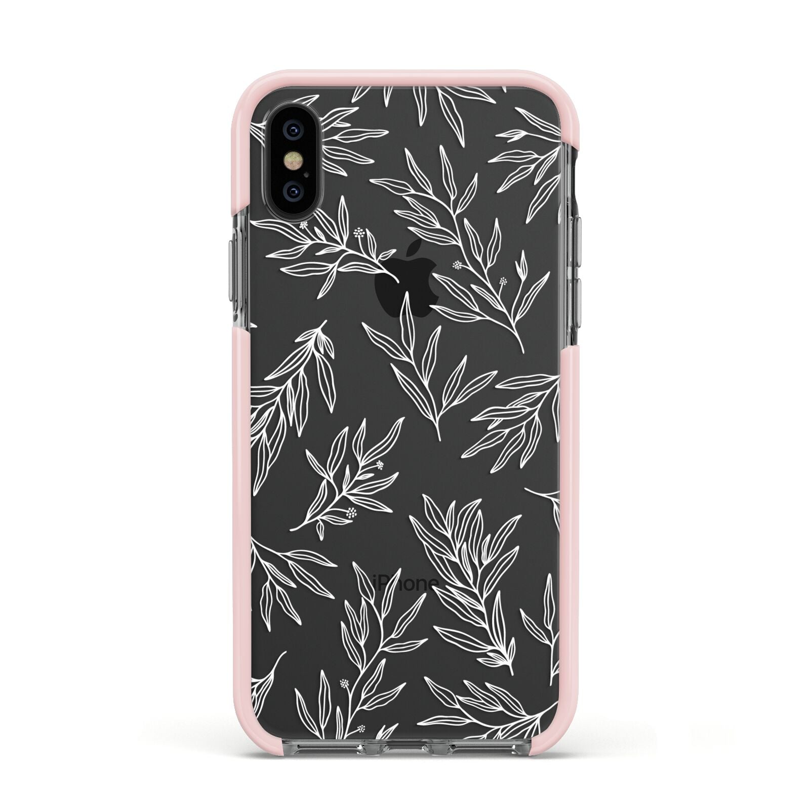 Botanical Leaf Apple iPhone Xs Impact Case Pink Edge on Black Phone