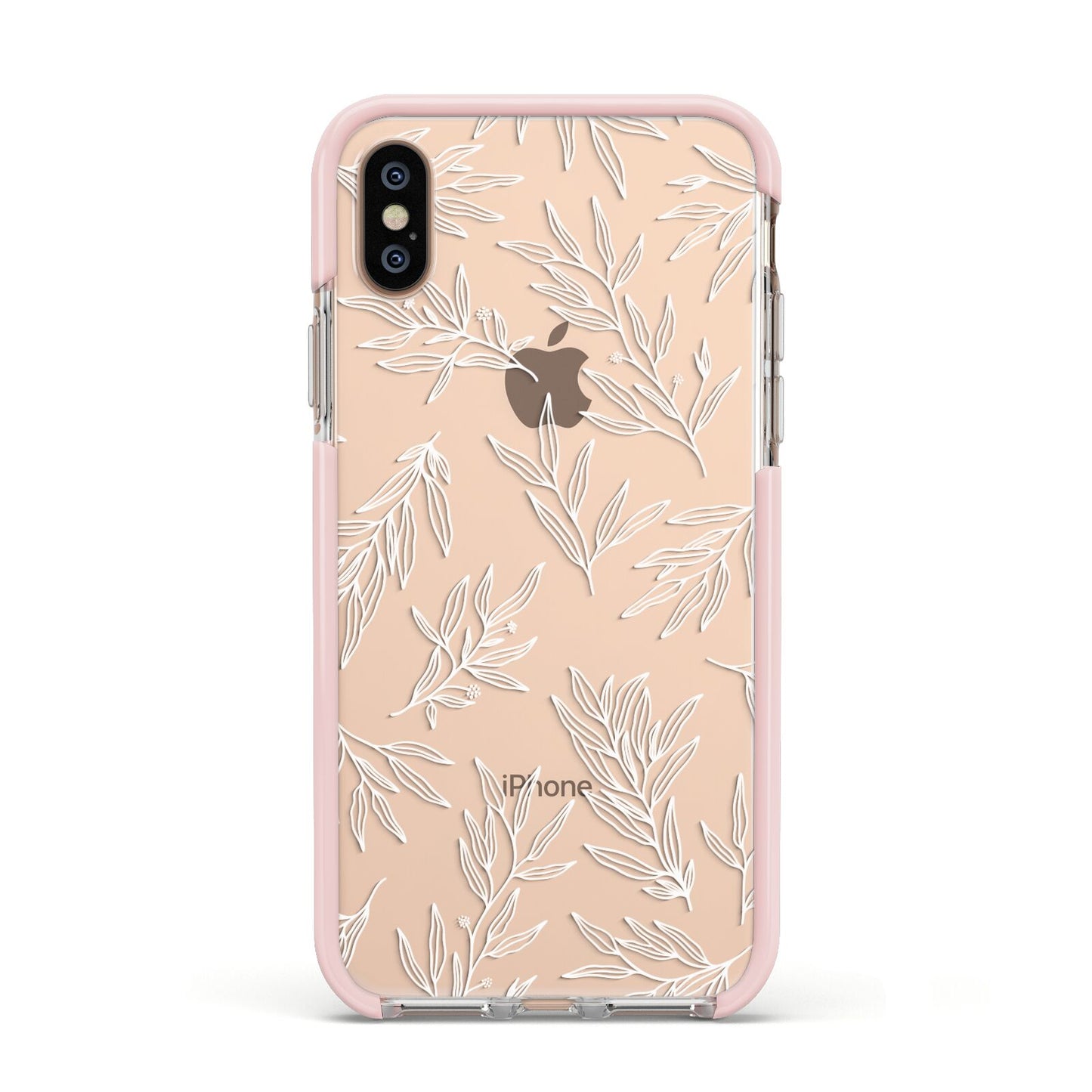 Botanical Leaf Apple iPhone Xs Impact Case Pink Edge on Gold Phone