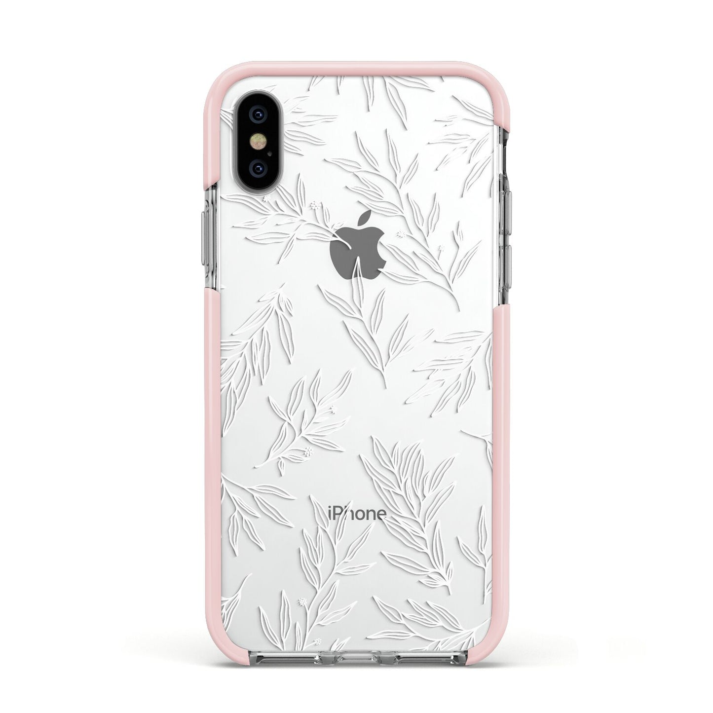 Botanical Leaf Apple iPhone Xs Impact Case Pink Edge on Silver Phone