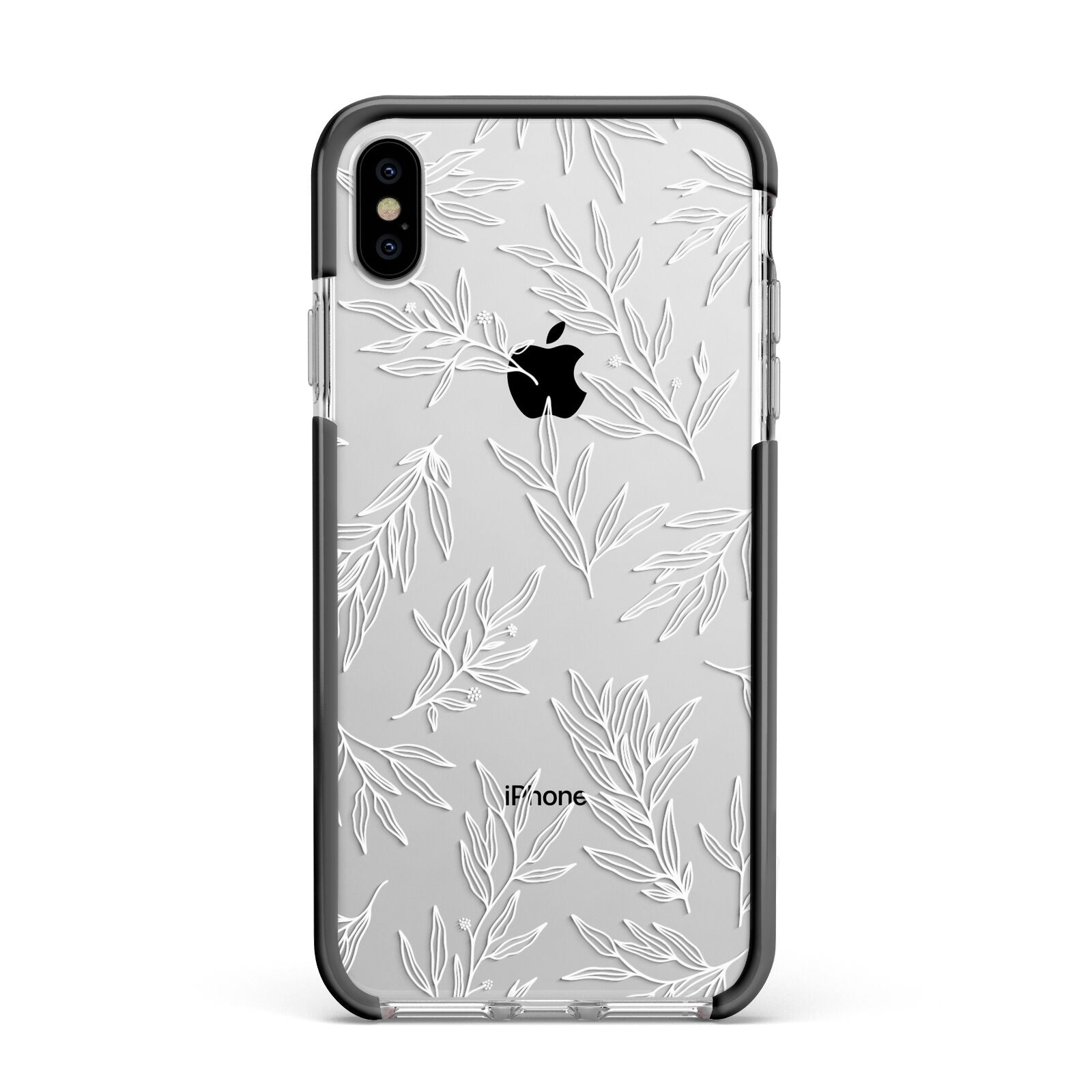 Botanical Leaf Apple iPhone Xs Max Impact Case Black Edge on Silver Phone