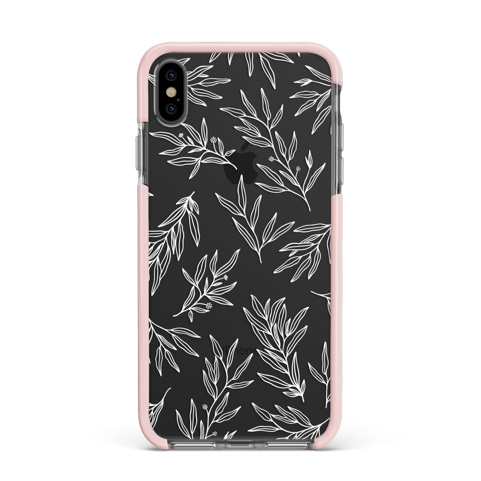 Botanical Leaf Apple iPhone Xs Max Impact Case Pink Edge on Black Phone