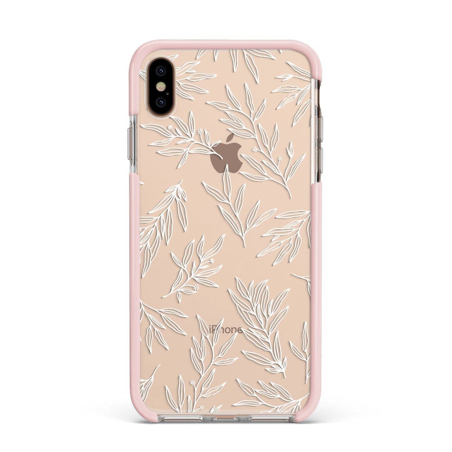 Botanical Leaf Apple iPhone Xs Max Impact Case Pink Edge on Gold Phone