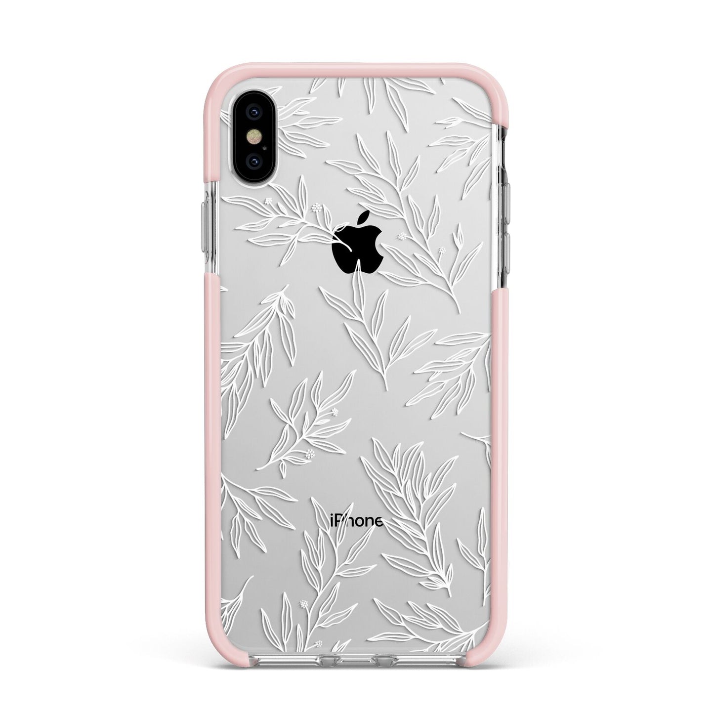 Botanical Leaf Apple iPhone Xs Max Impact Case Pink Edge on Silver Phone