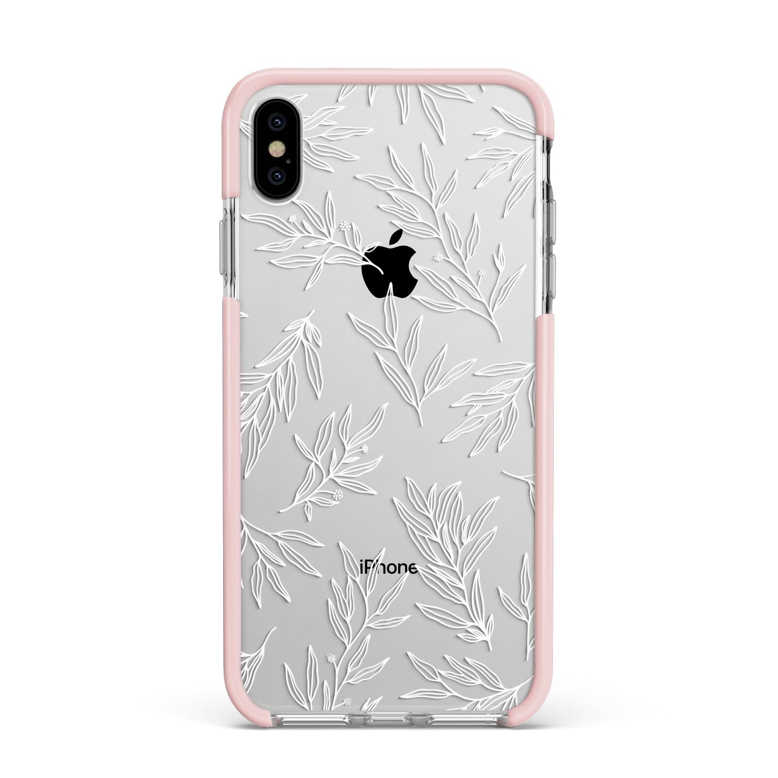 Botanical Leaf Apple iPhone Xs Max Impact Case Pink Edge on Silver Phone