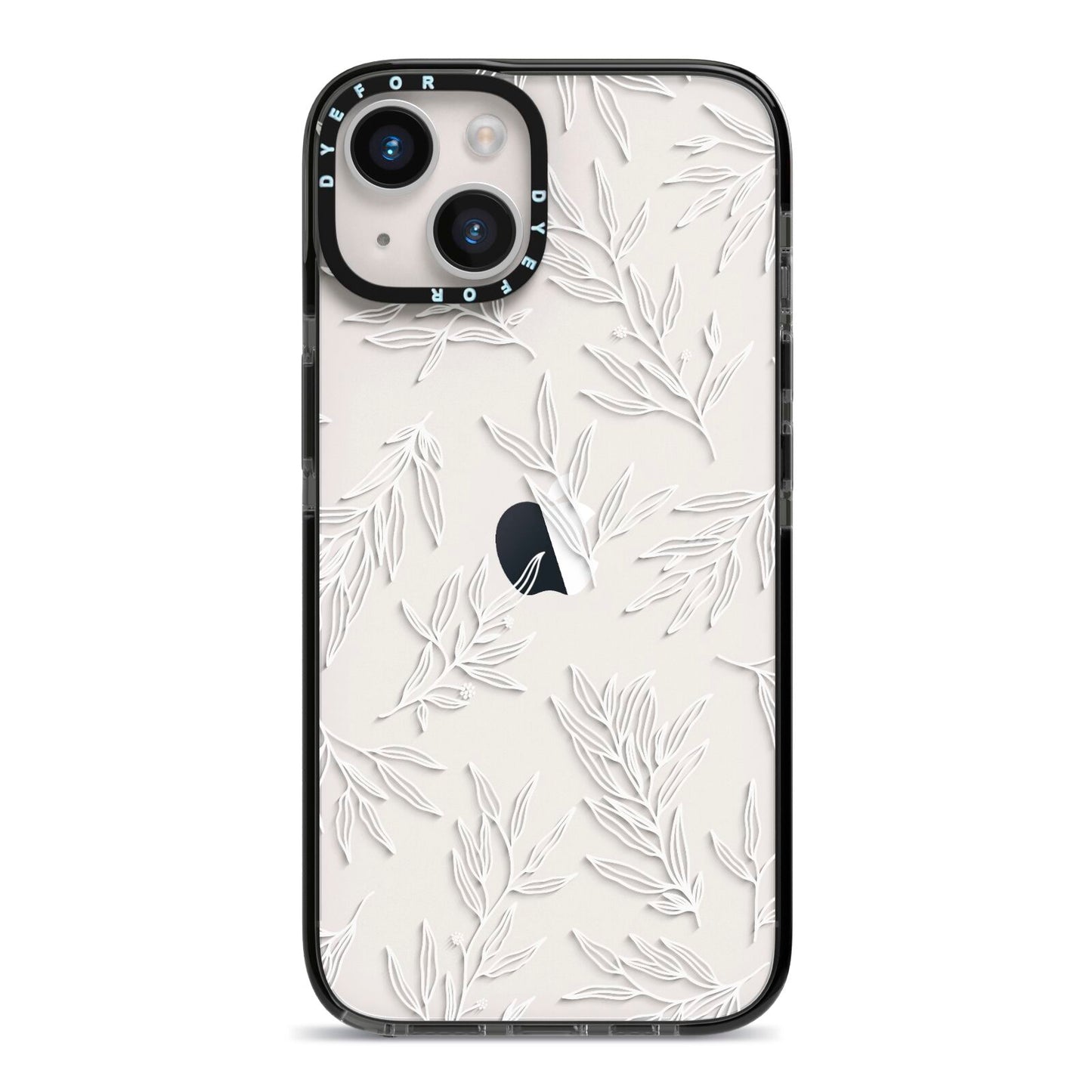 Botanical Leaf iPhone 14 Black Impact Case on Silver phone