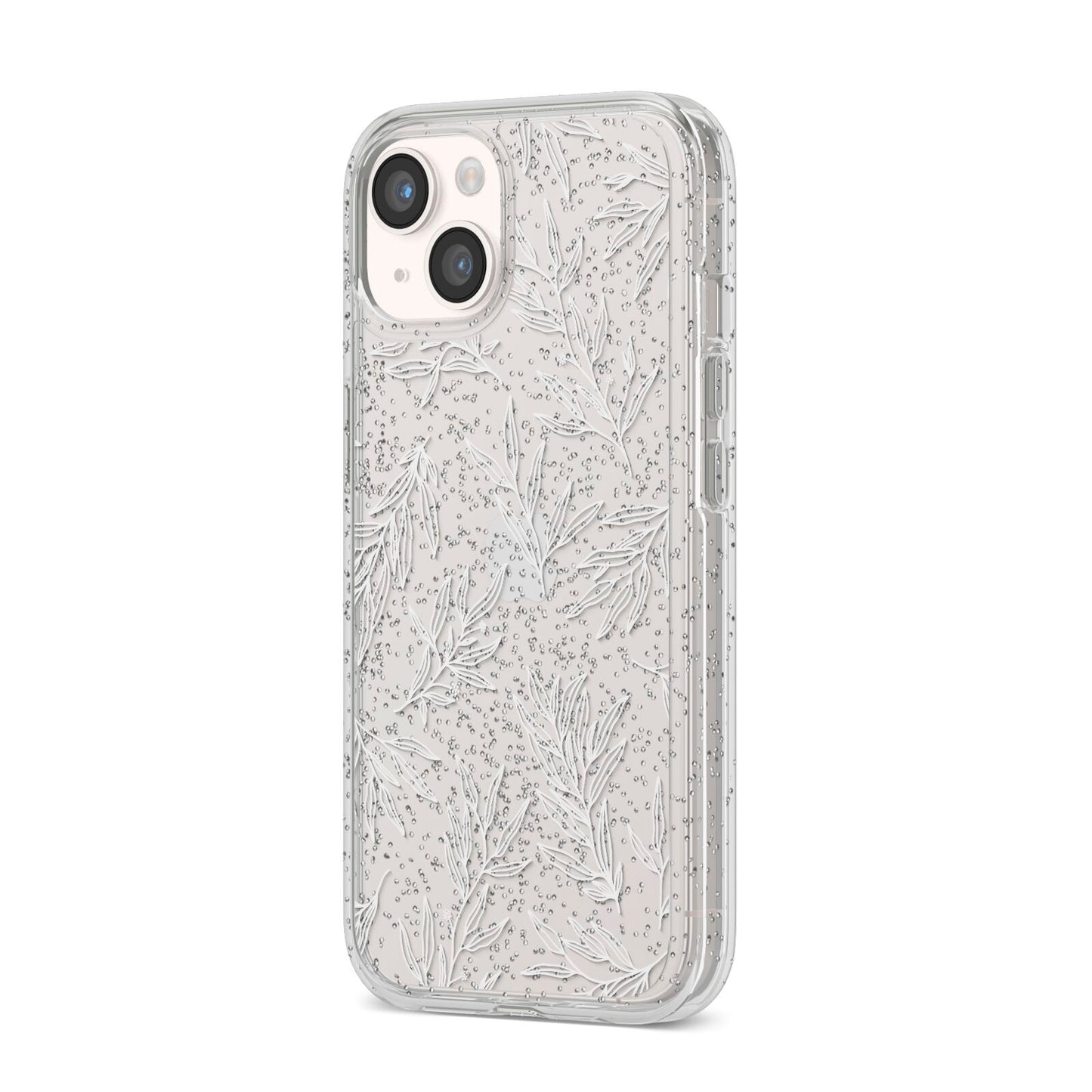 Botanical Leaf iPhone 14 Glitter Tough Case Starlight Angled Image