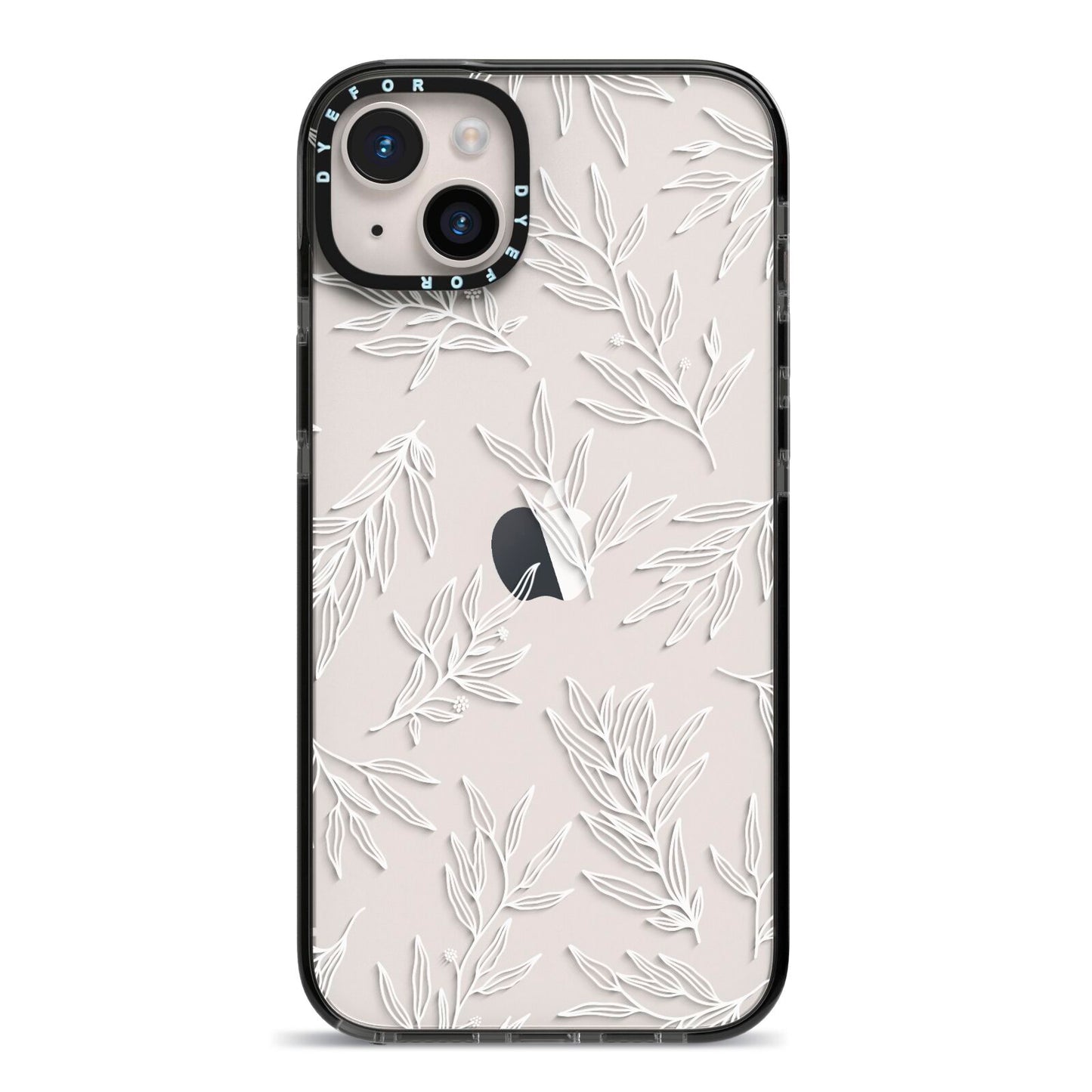 Botanical Leaf iPhone 14 Plus Black Impact Case on Silver phone