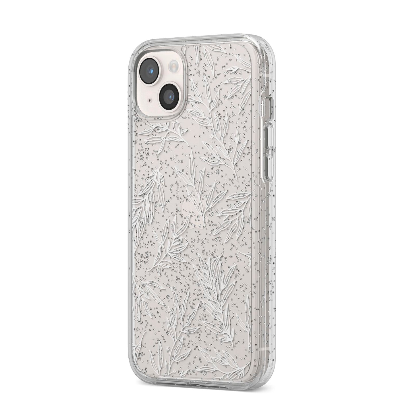 Botanical Leaf iPhone 14 Plus Glitter Tough Case Starlight Angled Image