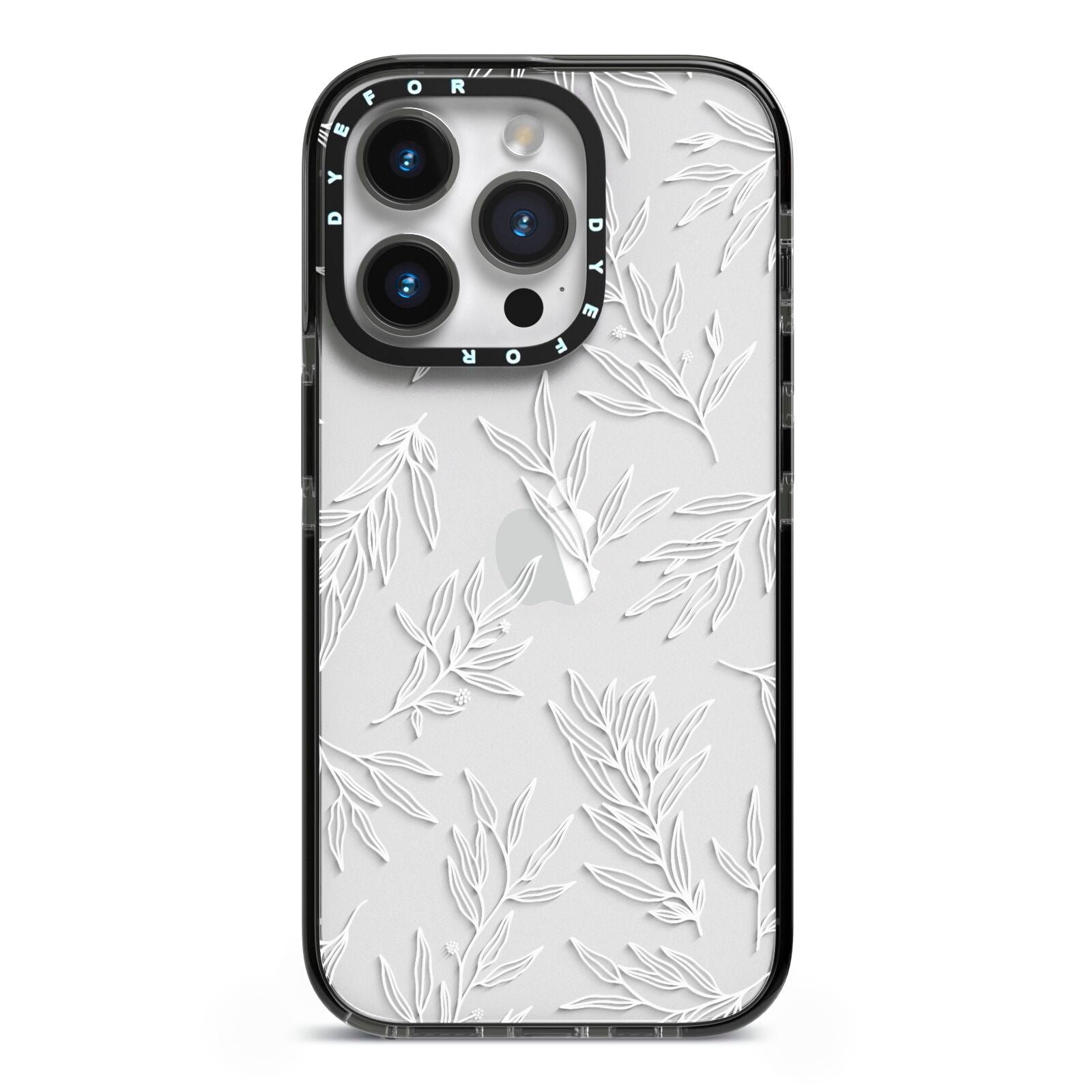 Botanical Leaf iPhone 14 Pro Black Impact Case on Silver phone