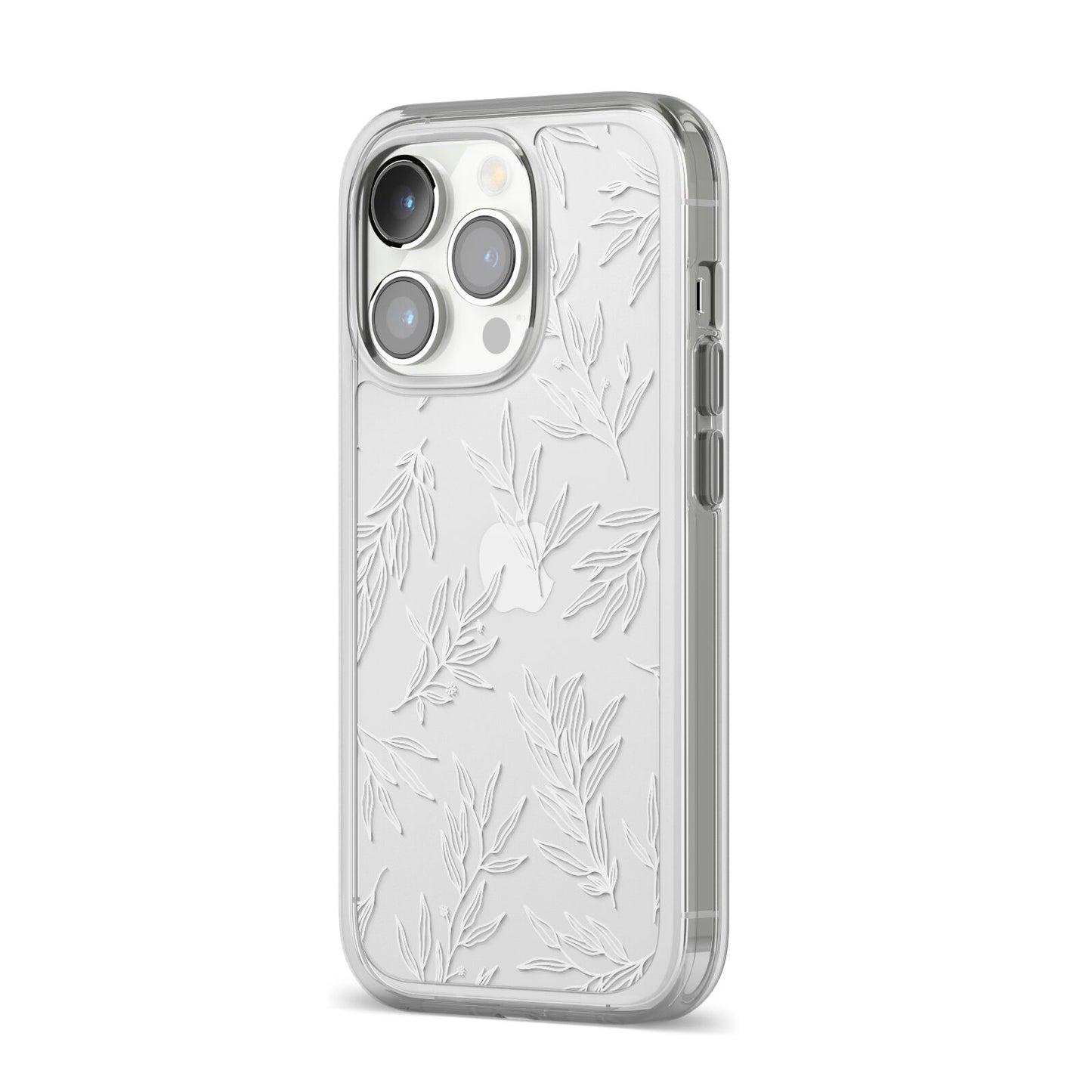 Botanical Leaf iPhone 14 Pro Clear Tough Case Silver Angled Image