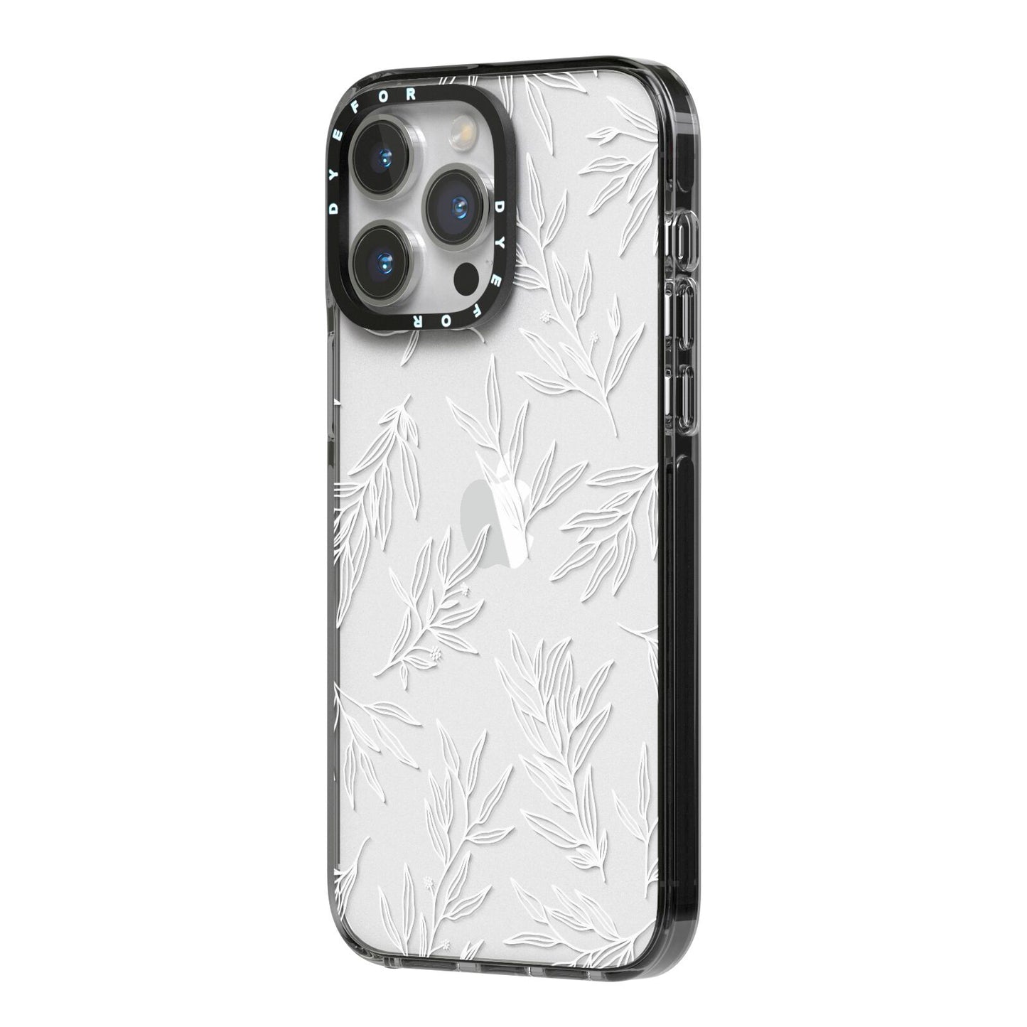 Botanical Leaf iPhone 14 Pro Max Black Impact Case Side Angle on Silver phone