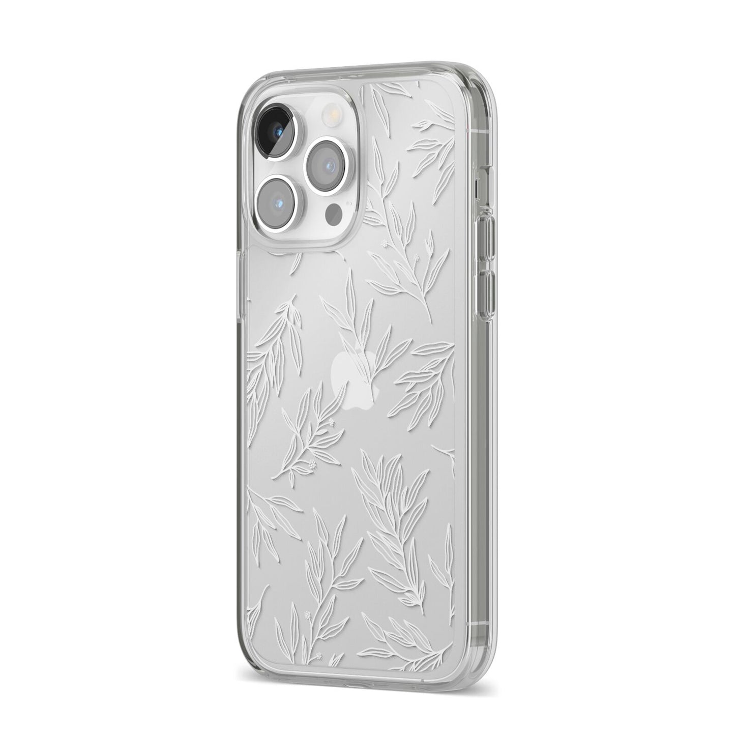 Botanical Leaf iPhone 14 Pro Max Clear Tough Case Silver Angled Image