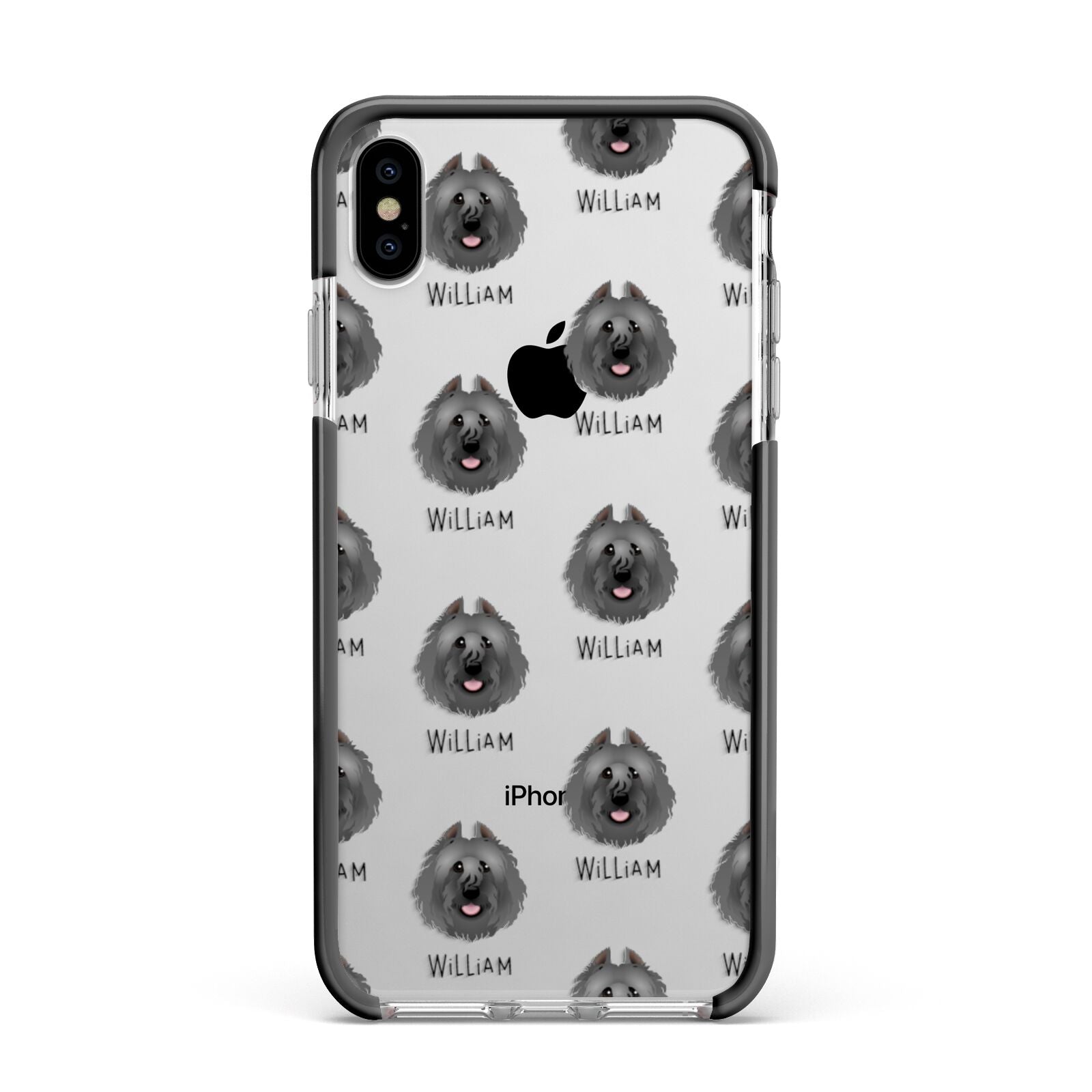 Bouvier Des Flandres Icon with Name Apple iPhone Xs Max Impact Case Black Edge on Silver Phone