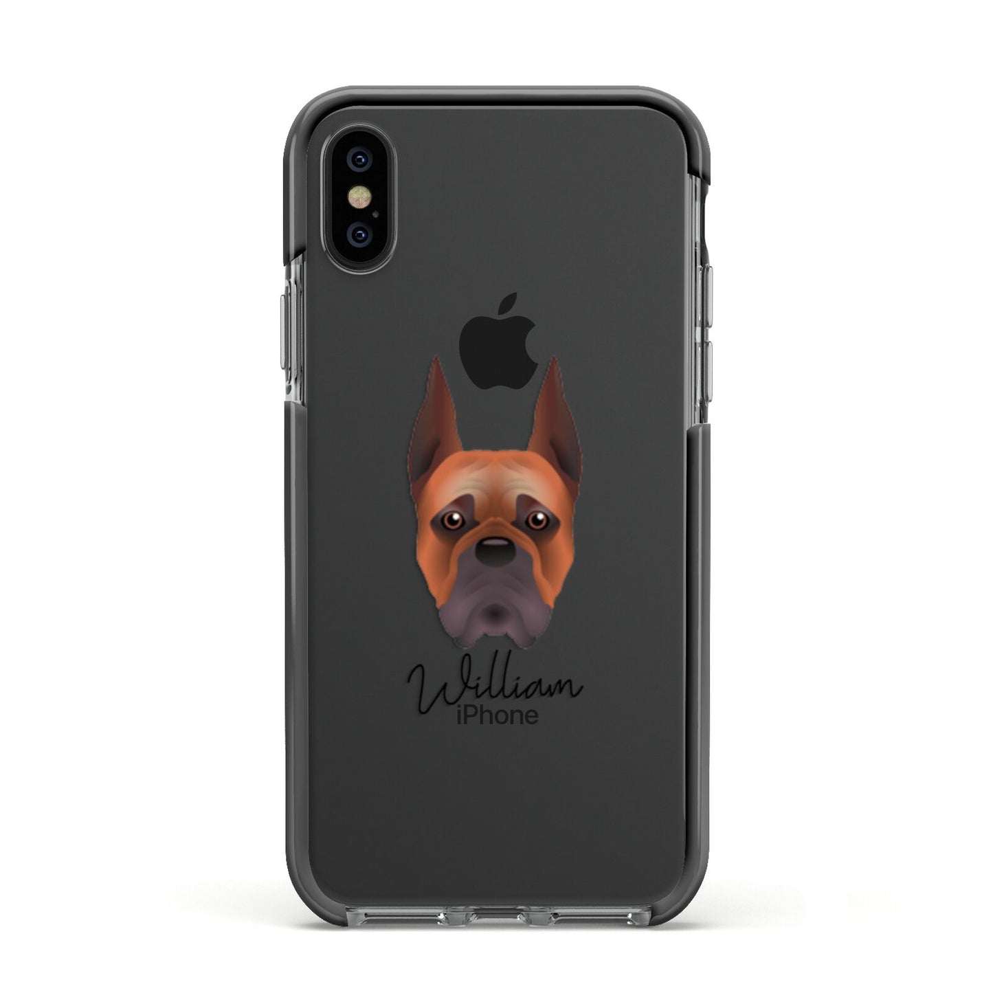 Boxer Personalised Apple iPhone Xs Impact Case Black Edge on Black Phone