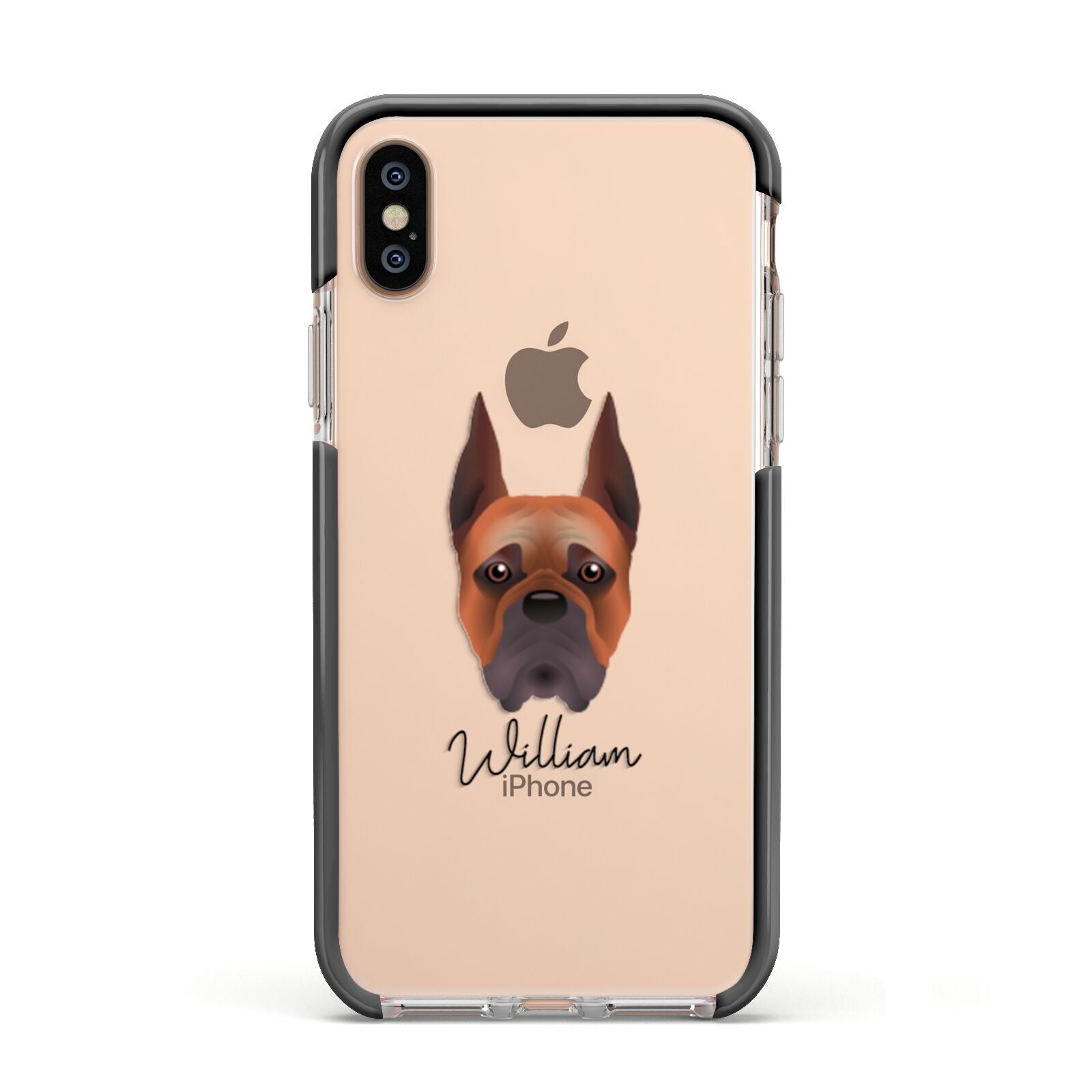 Boxer Personalised Apple iPhone Xs Impact Case Black Edge on Gold Phone