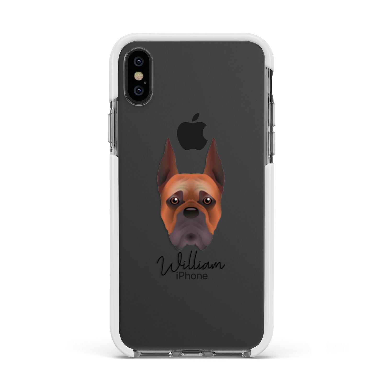 Boxer Personalised Apple iPhone Xs Impact Case White Edge on Black Phone