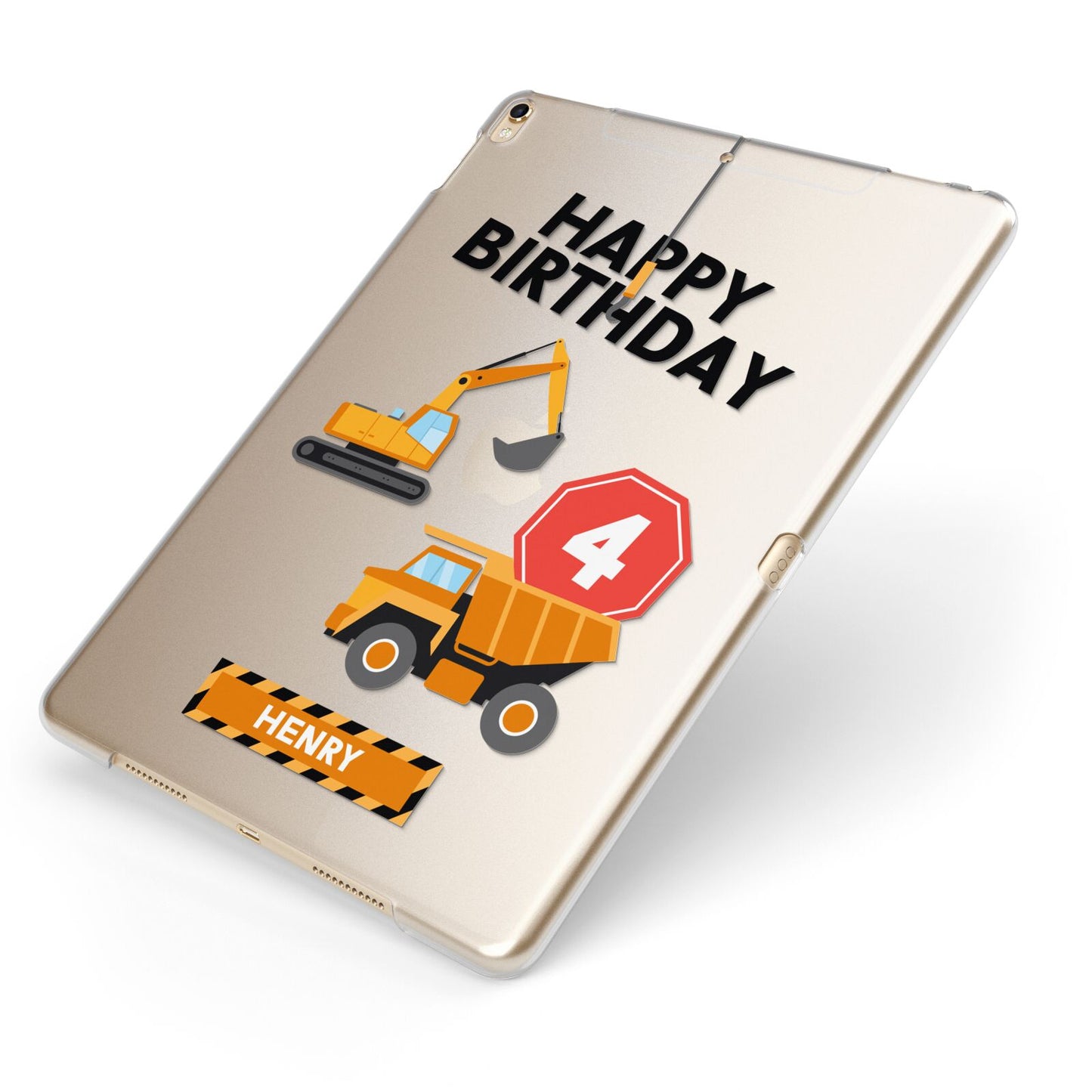 Boys Birthday Diggers Personalised Apple iPad Case on Gold iPad Side View