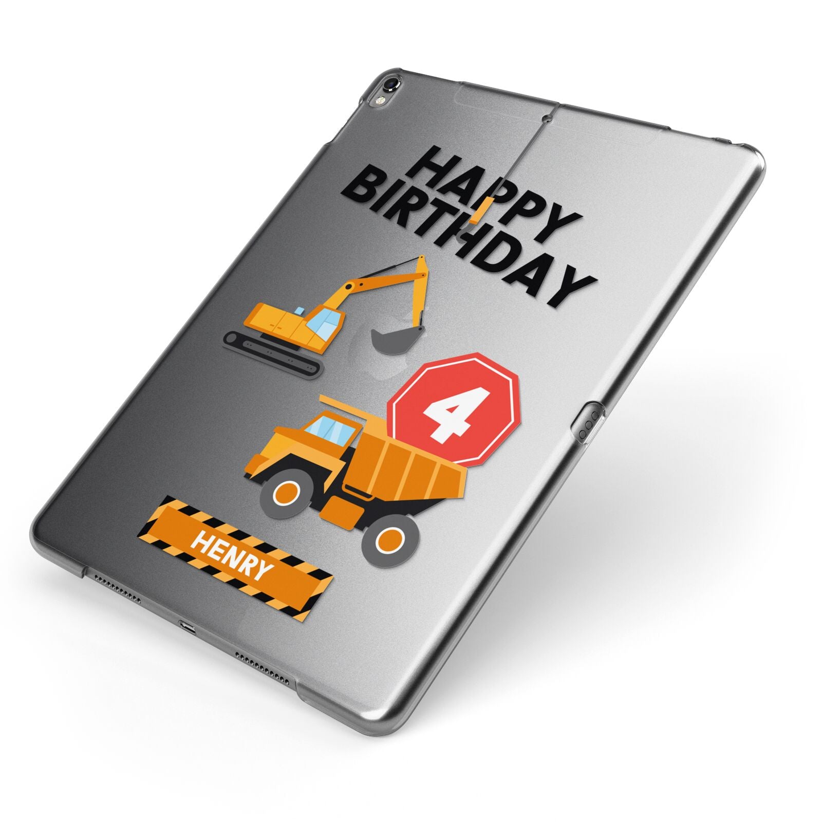 Boys Birthday Diggers Personalised Apple iPad Case on Grey iPad Side View