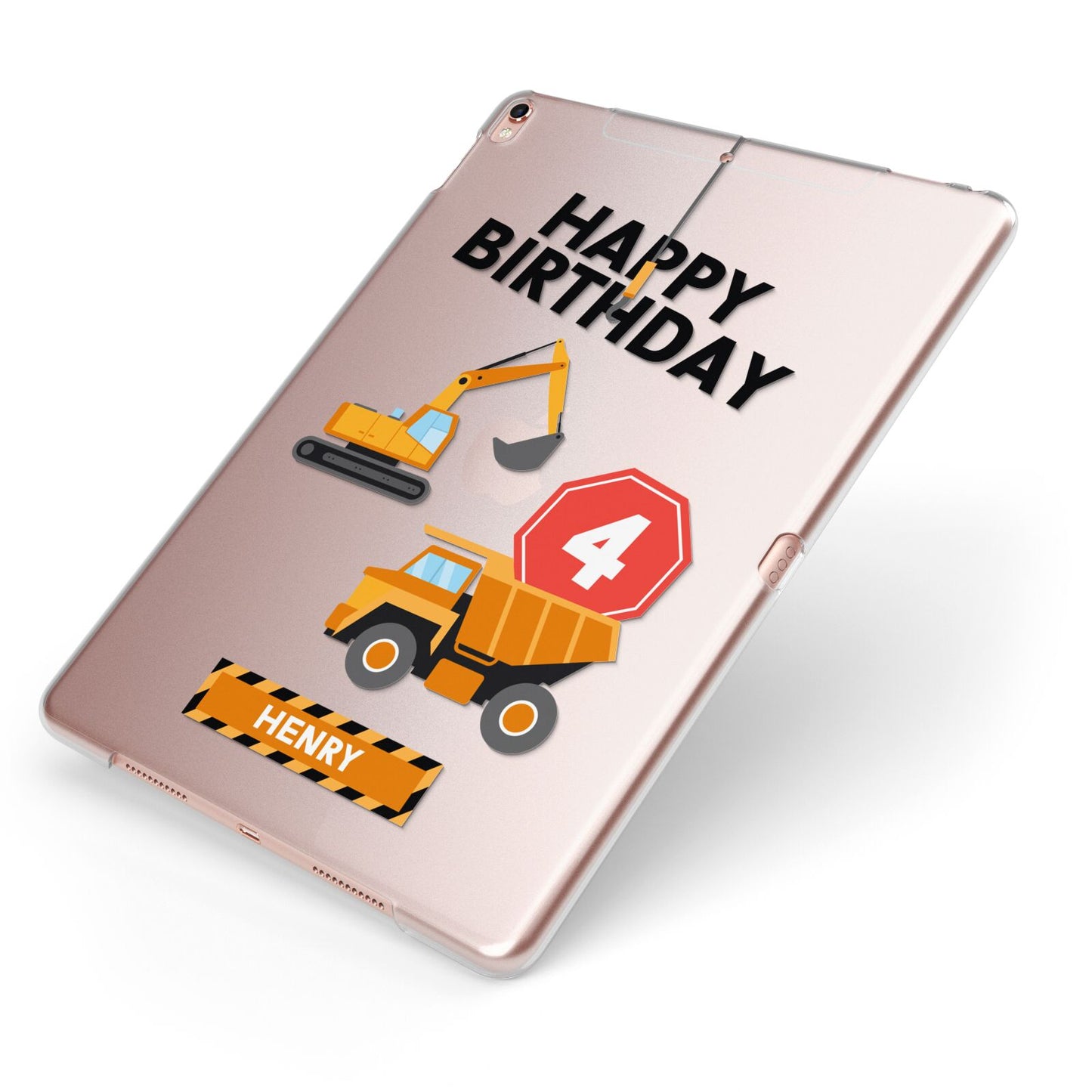 Boys Birthday Diggers Personalised Apple iPad Case on Rose Gold iPad Side View