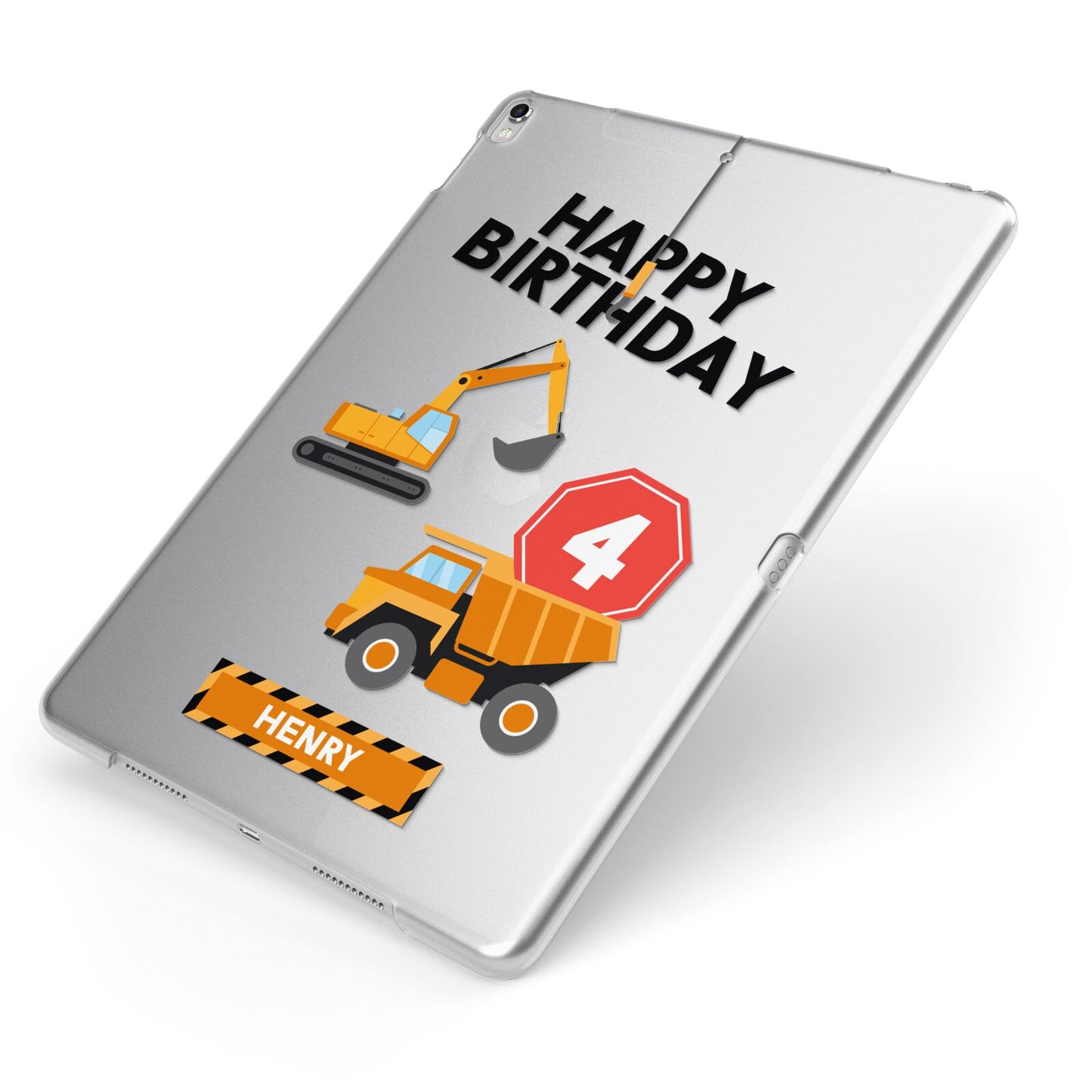Boys Birthday Diggers Personalised Apple iPad Case on Silver iPad Side View