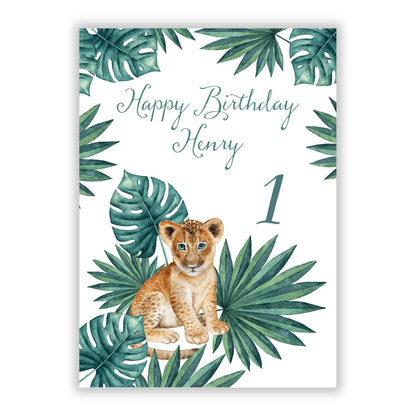 Boys Safari Wildlife Personalised A5 Flat Greetings Card