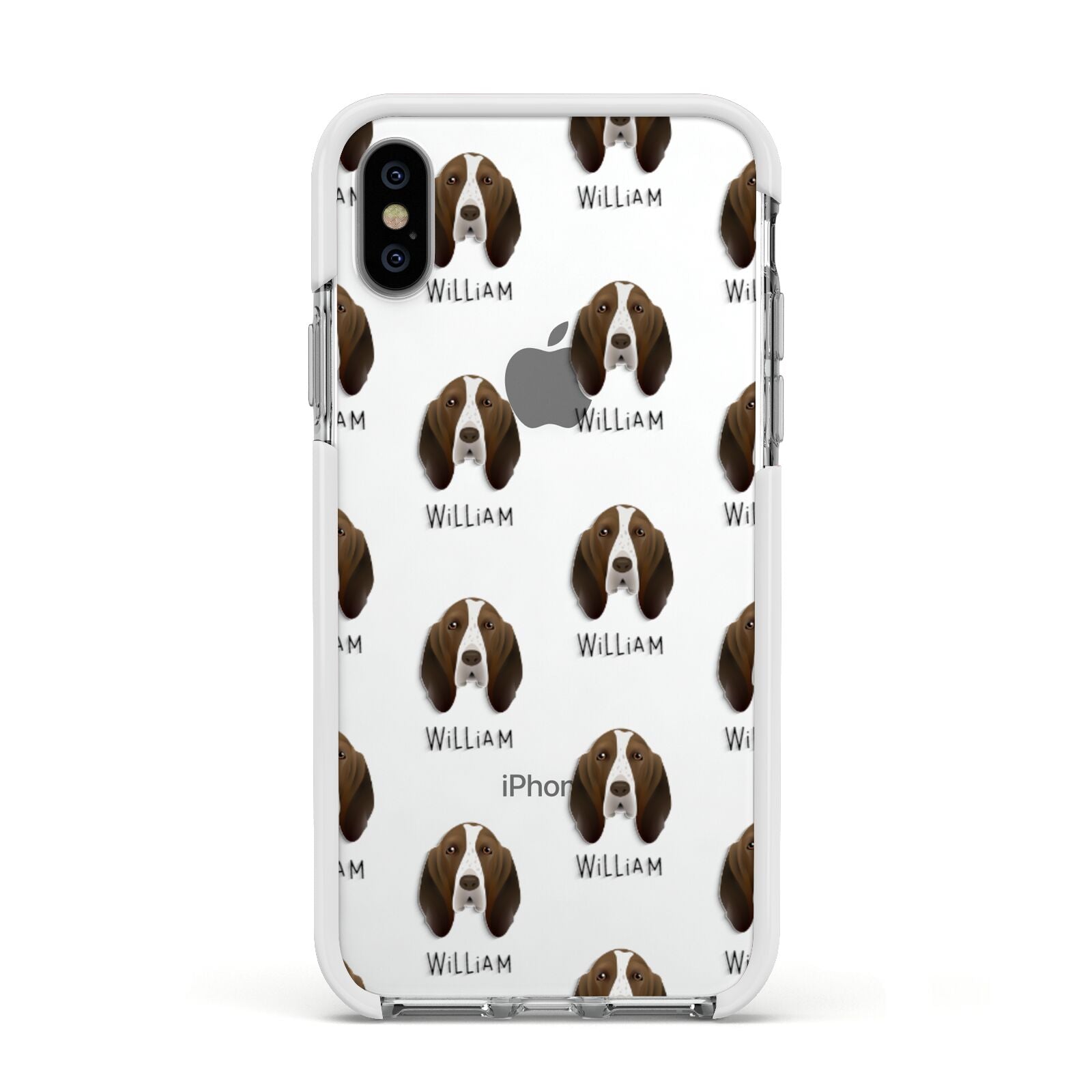 Bracco Italiano Icon with Name Apple iPhone Xs Impact Case White Edge on Silver Phone