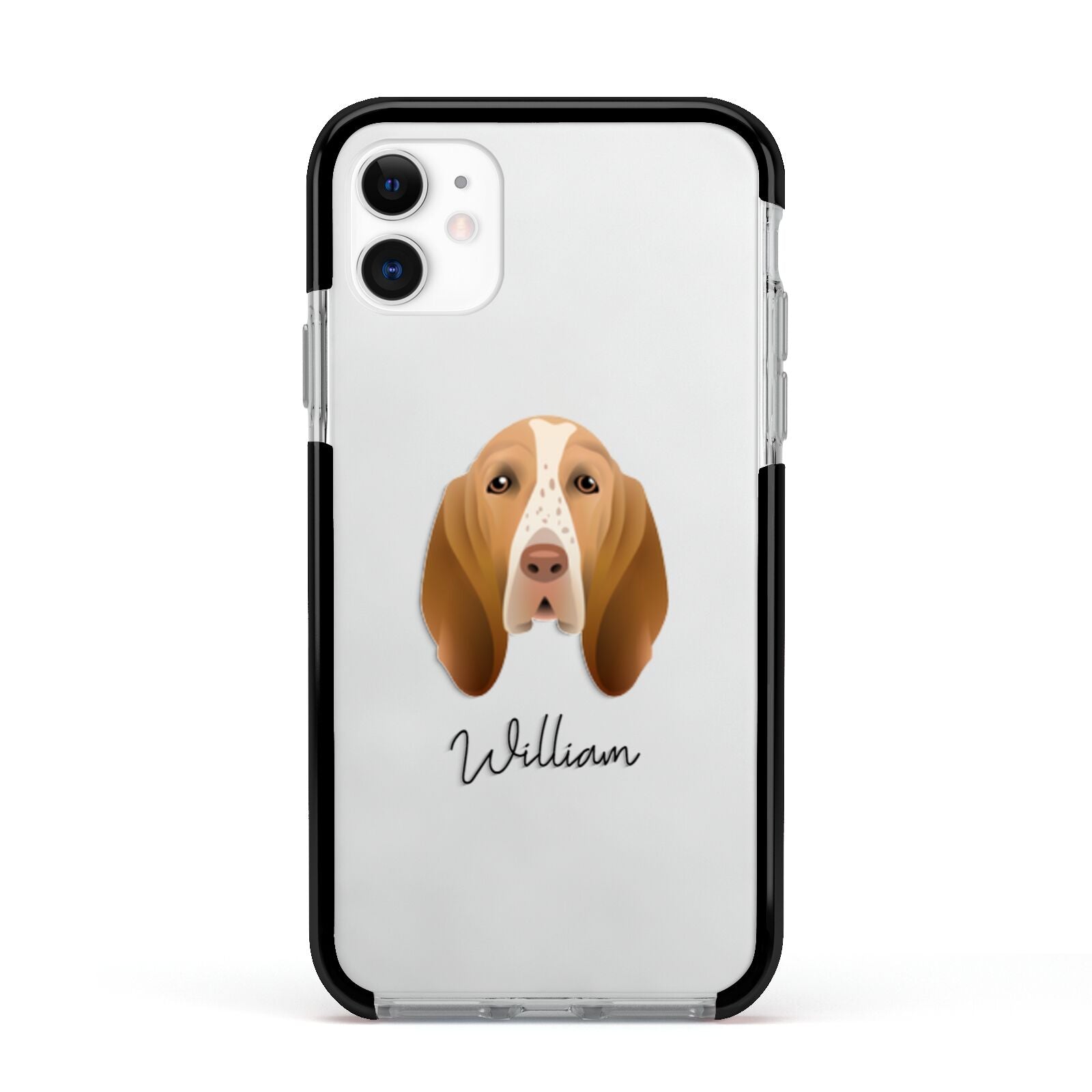 Bracco Italiano Personalised Apple iPhone 11 in White with Black Impact Case