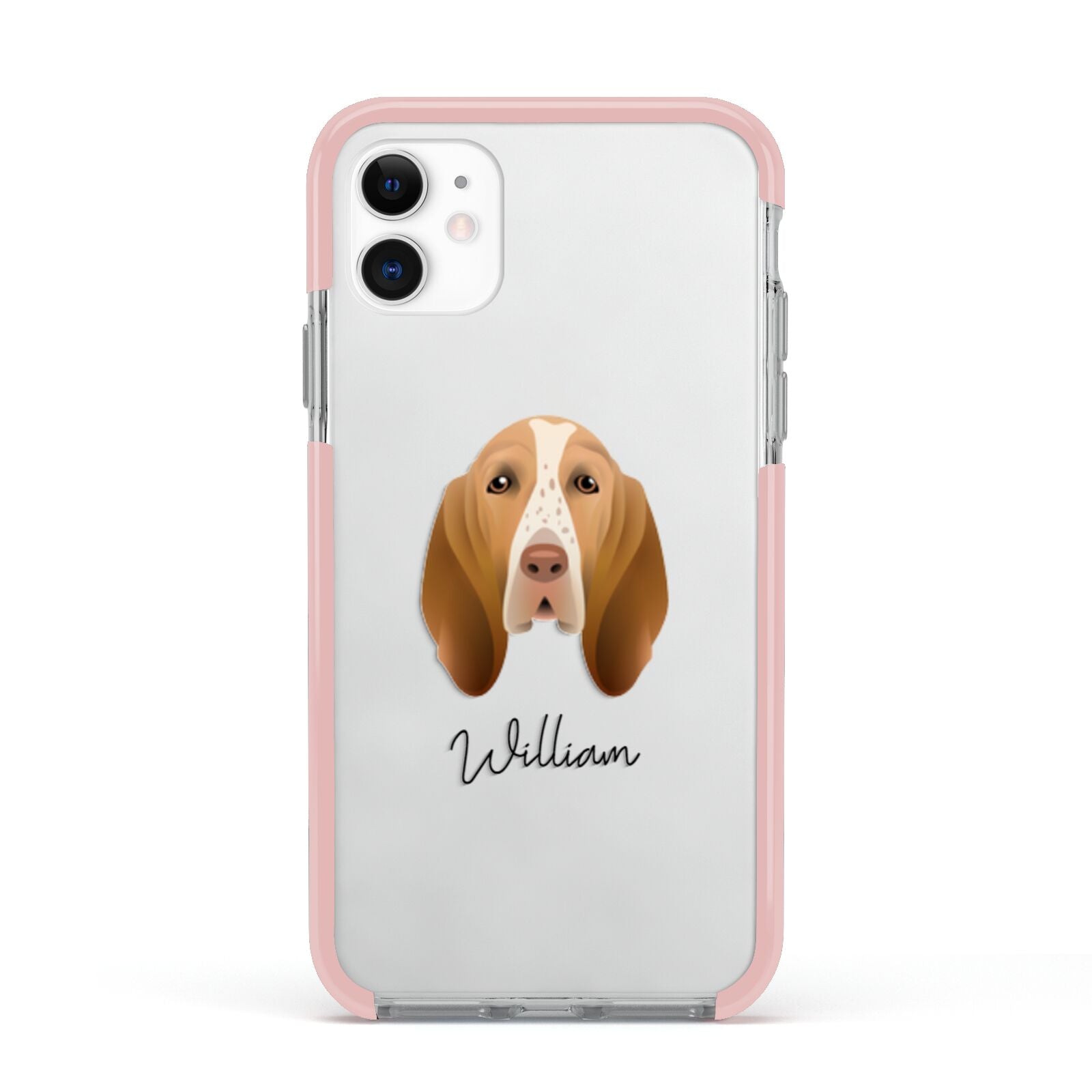 Bracco Italiano Personalised Apple iPhone 11 in White with Pink Impact Case