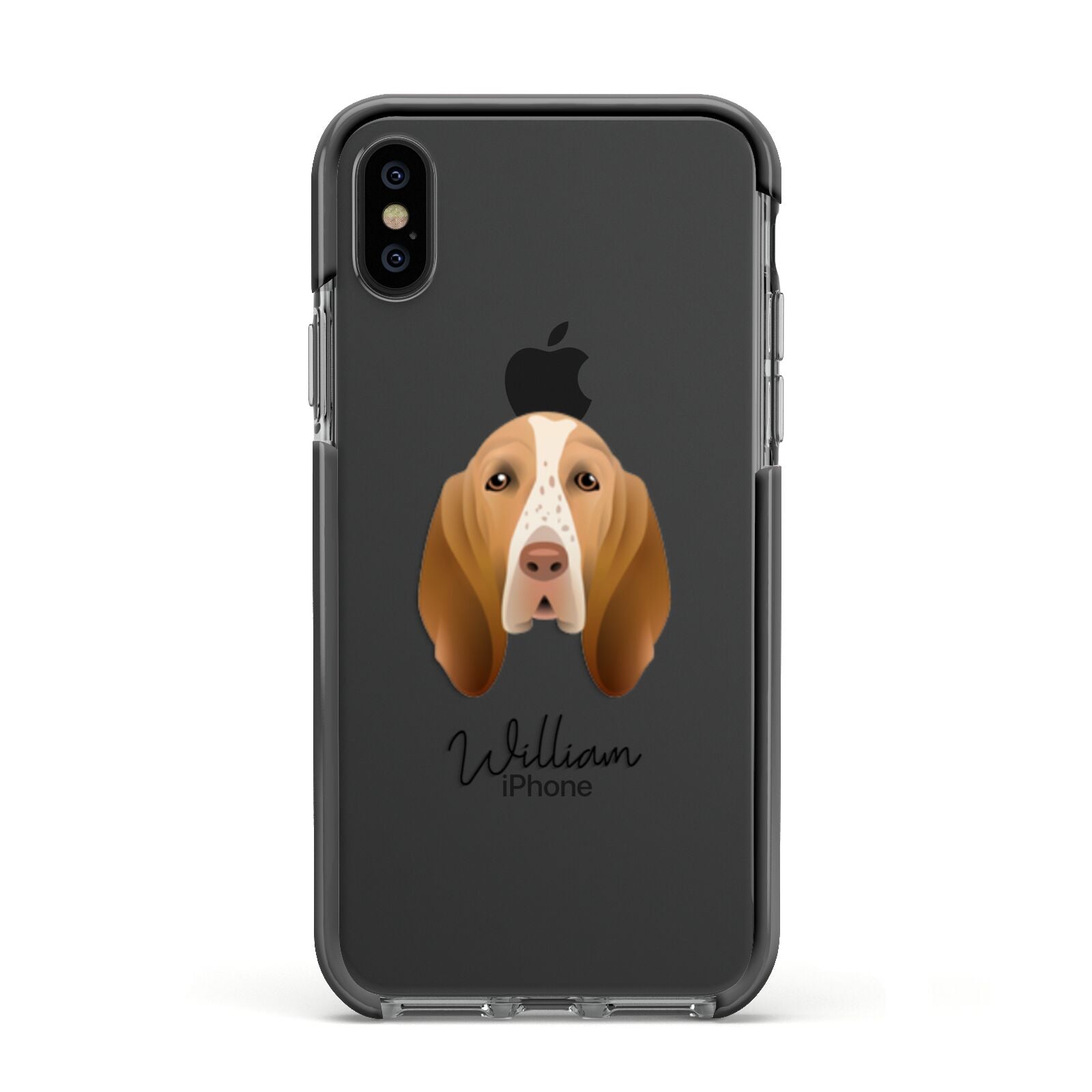 Bracco Italiano Personalised Apple iPhone Xs Impact Case Black Edge on Black Phone