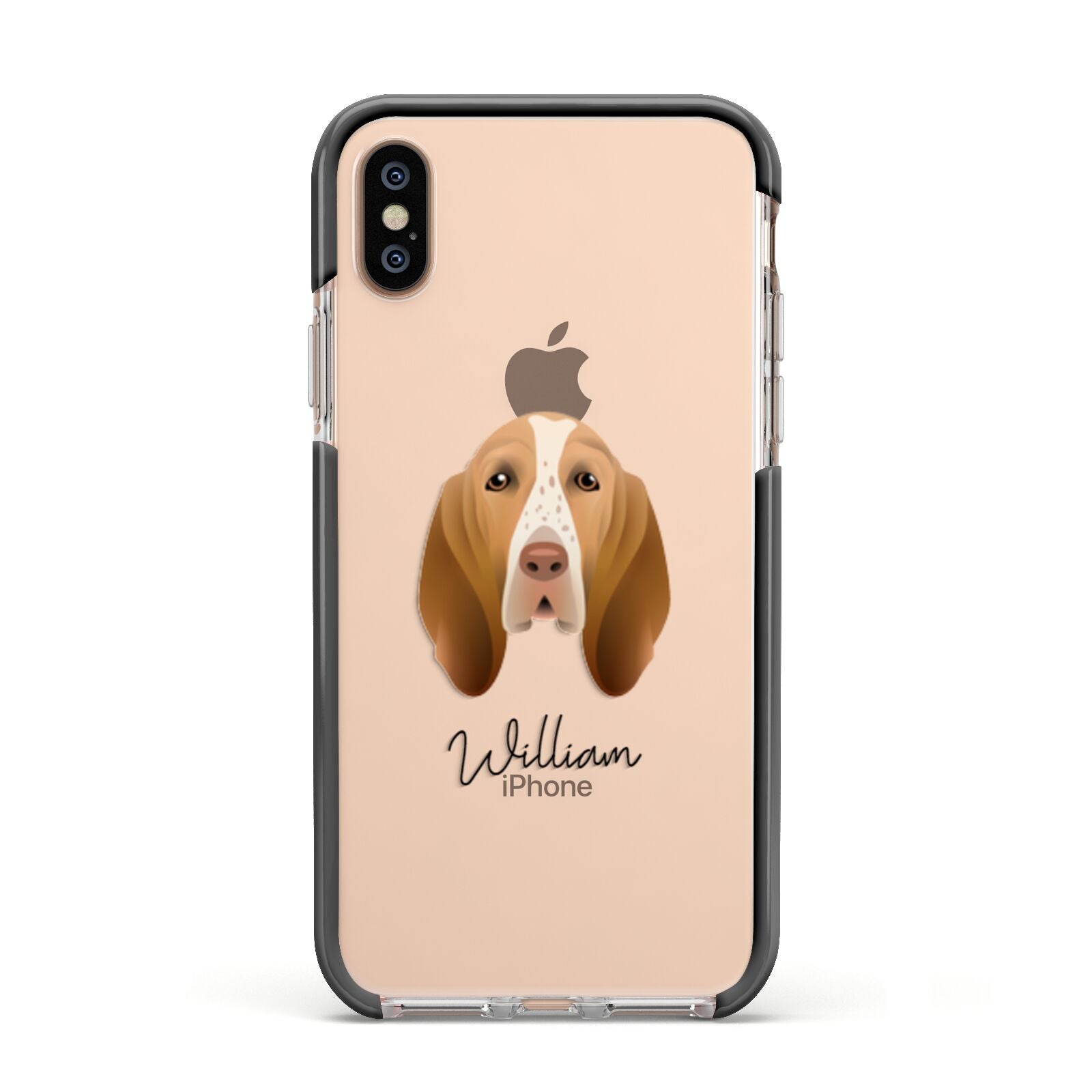 Bracco Italiano Personalised Apple iPhone Xs Impact Case Black Edge on Gold Phone