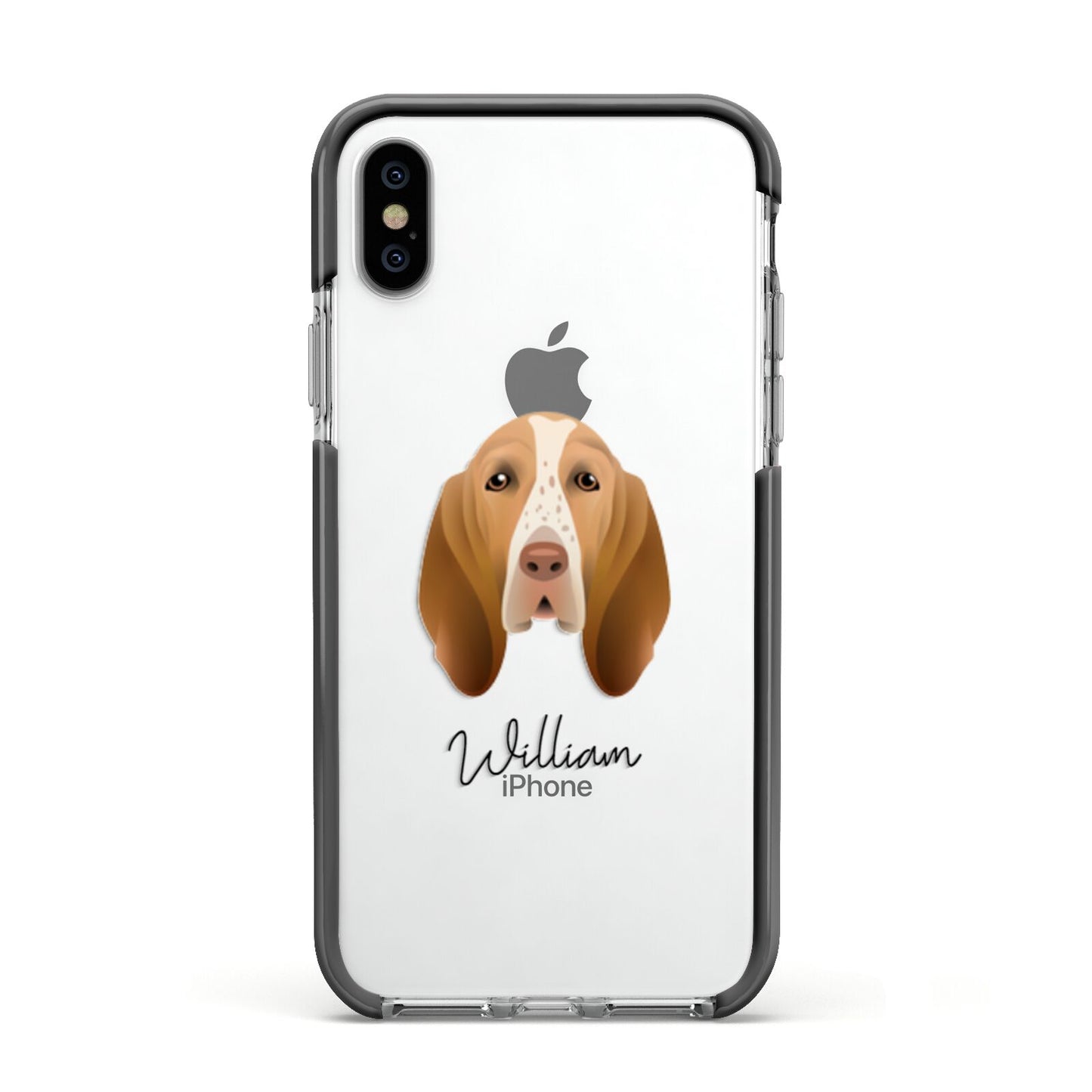 Bracco Italiano Personalised Apple iPhone Xs Impact Case Black Edge on Silver Phone