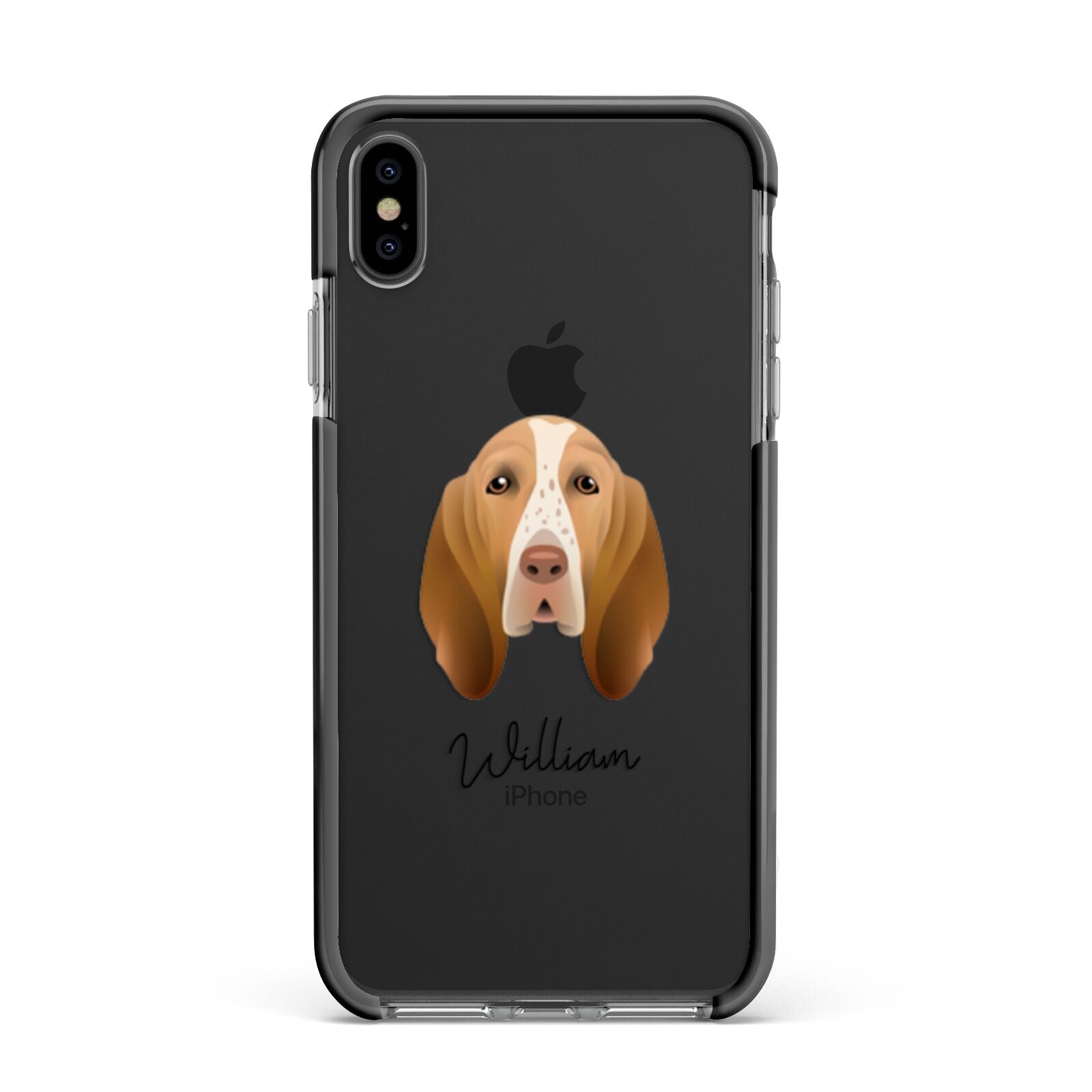 Bracco Italiano Personalised Apple iPhone Xs Max Impact Case Black Edge on Black Phone