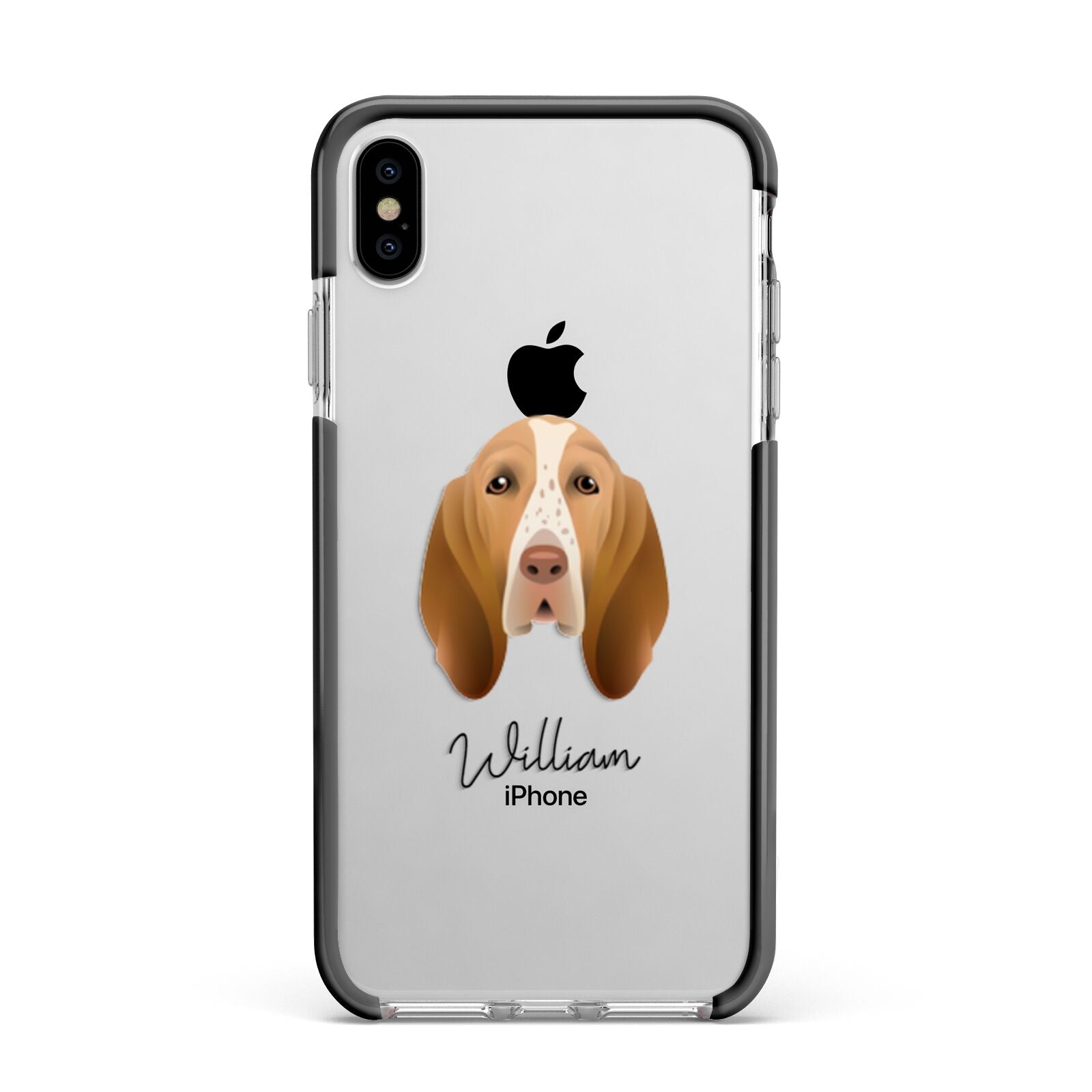 Bracco Italiano Personalised Apple iPhone Xs Max Impact Case Black Edge on Silver Phone