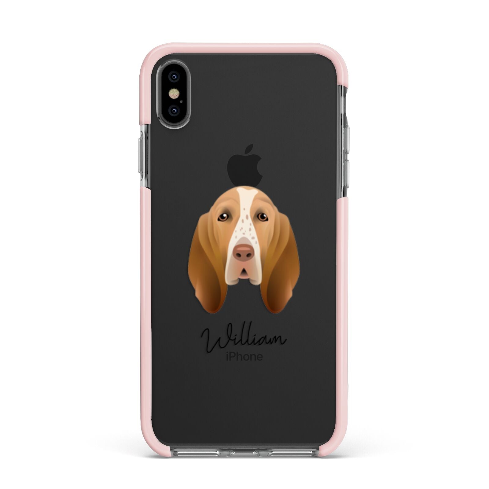 Bracco Italiano Personalised Apple iPhone Xs Max Impact Case Pink Edge on Black Phone