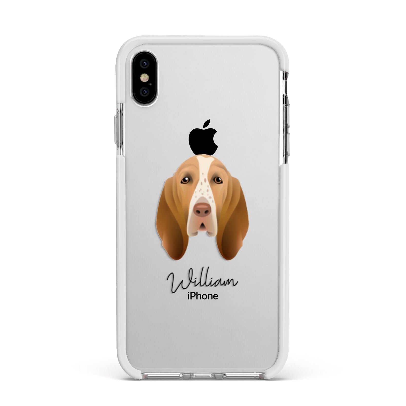 Bracco Italiano Personalised Apple iPhone Xs Max Impact Case White Edge on Silver Phone