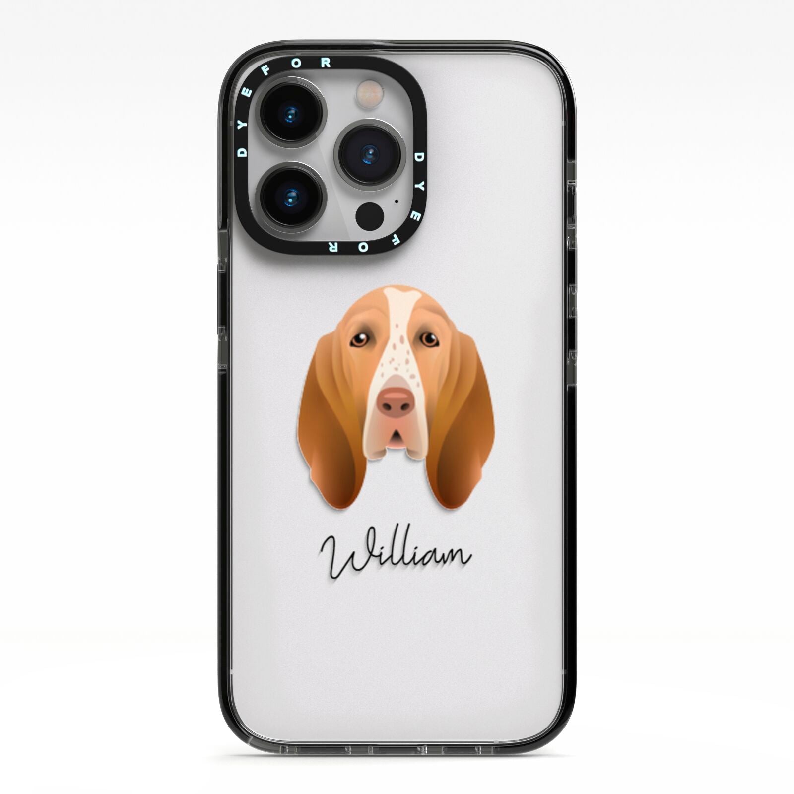 Bracco Italiano Personalised iPhone 13 Pro Black Impact Case on Silver phone