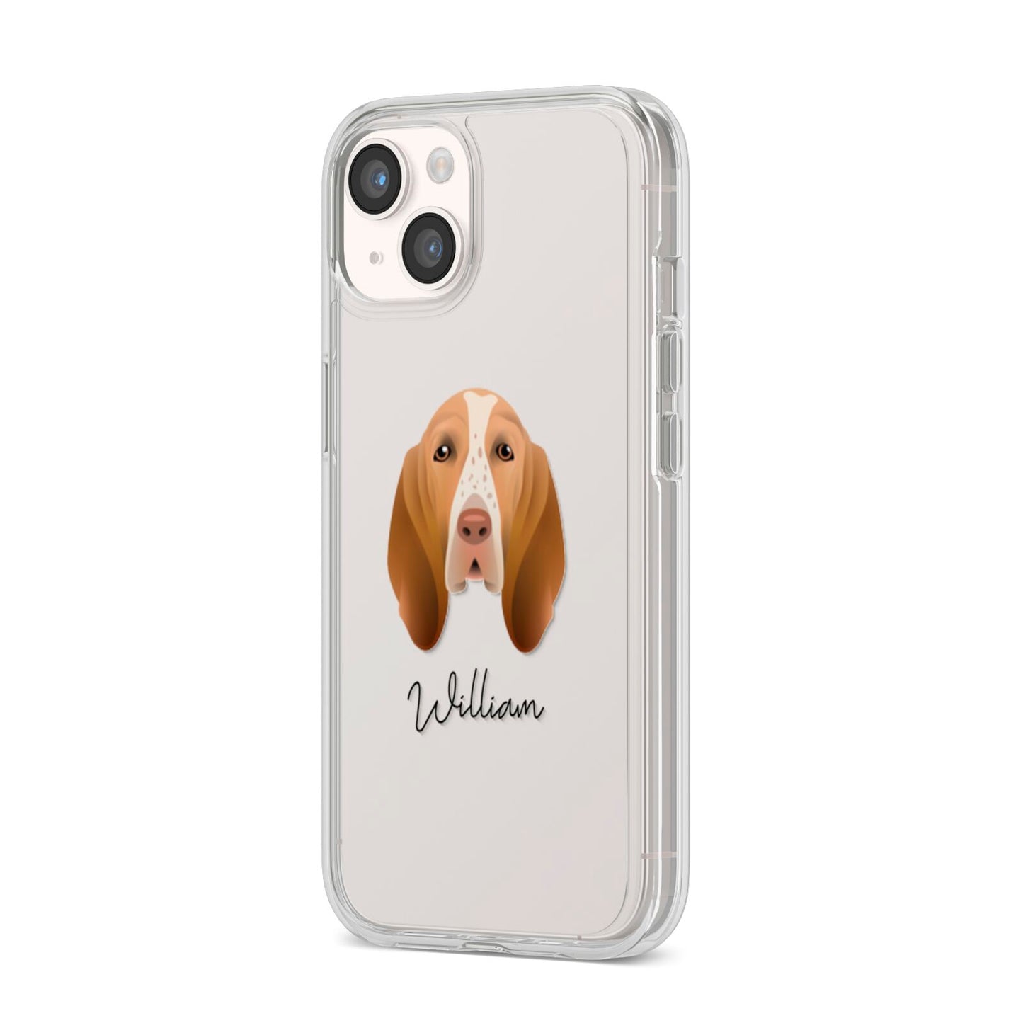 Bracco Italiano Personalised iPhone 14 Clear Tough Case Starlight Angled Image