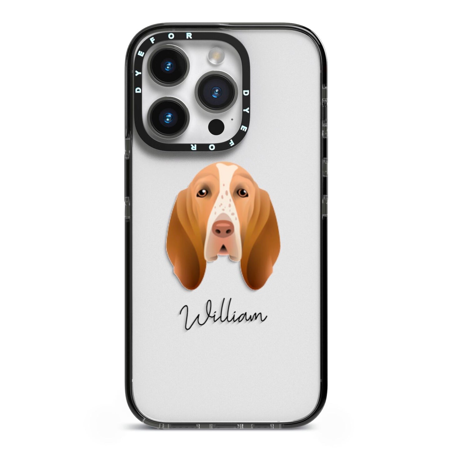 Bracco Italiano Personalised iPhone 14 Pro Black Impact Case on Silver phone