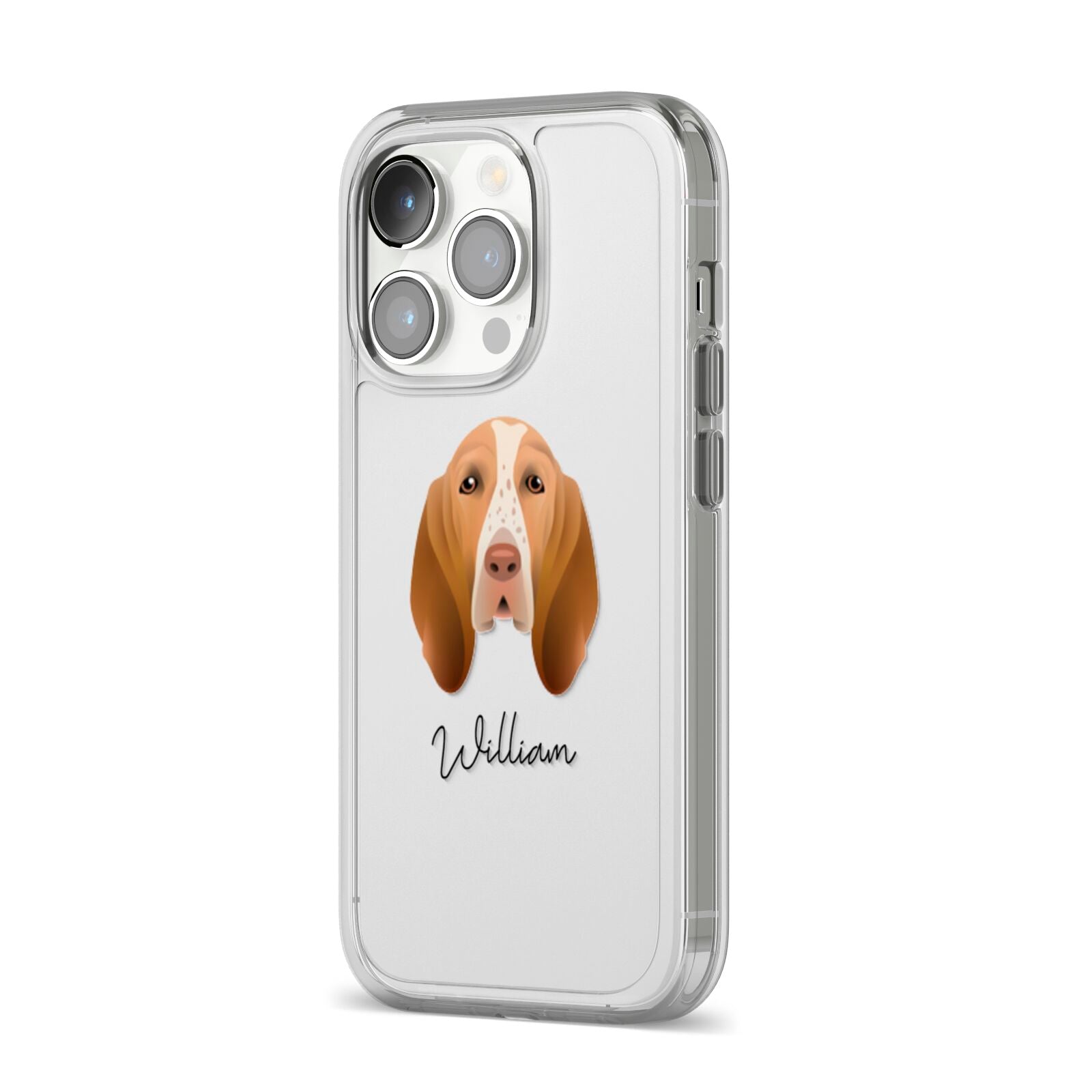 Bracco Italiano Personalised iPhone 14 Pro Clear Tough Case Silver Angled Image