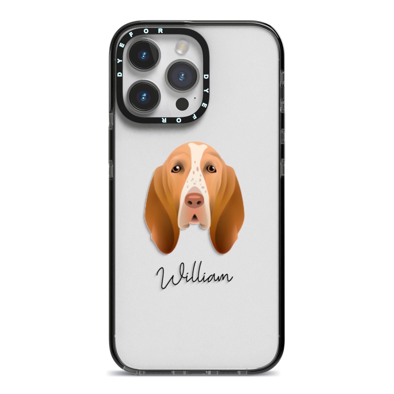 Bracco Italiano Personalised iPhone 14 Pro Max Black Impact Case on Silver phone